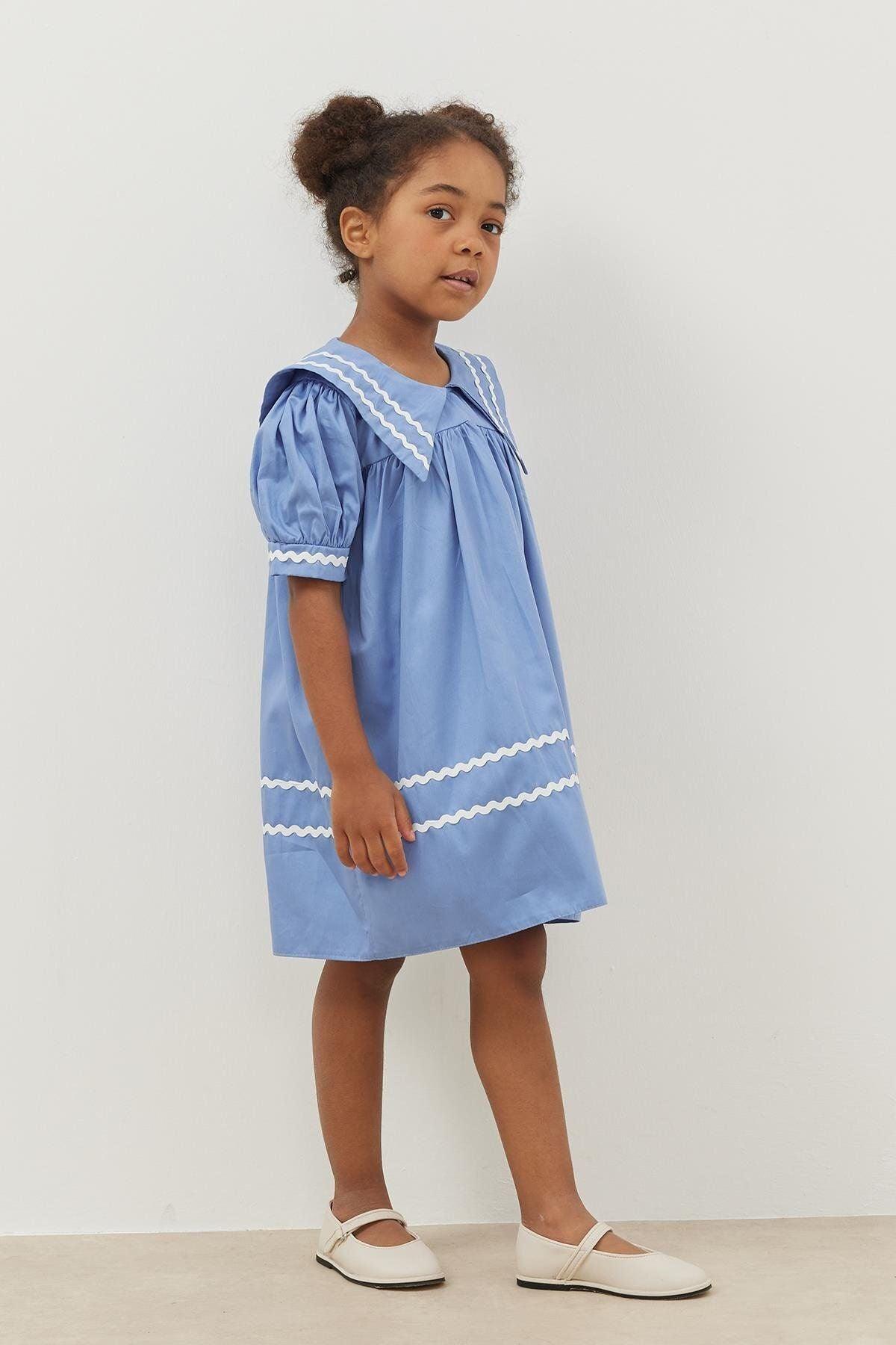 Asimetrik Şeritli Elbise Mavi