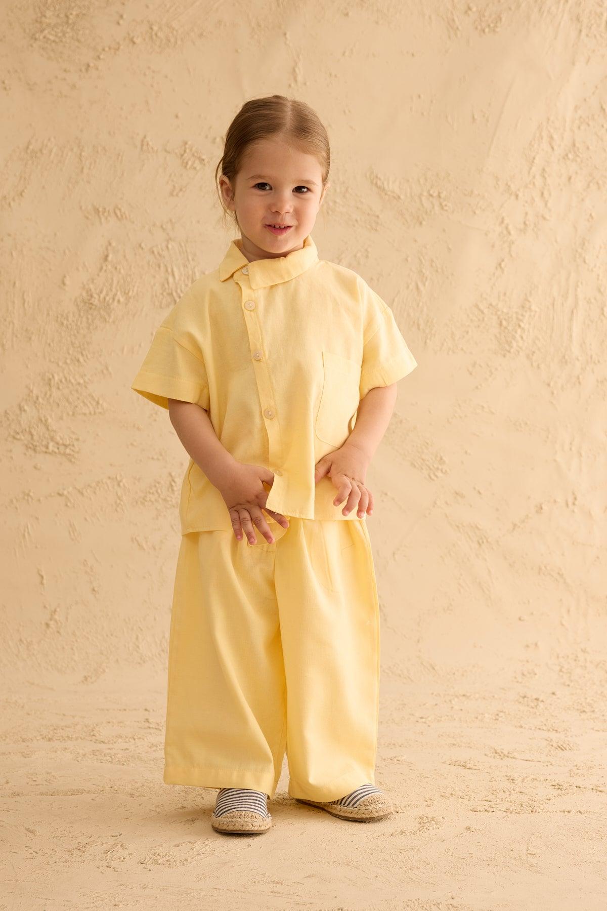 Asymmetric Collar Shirt Yellow