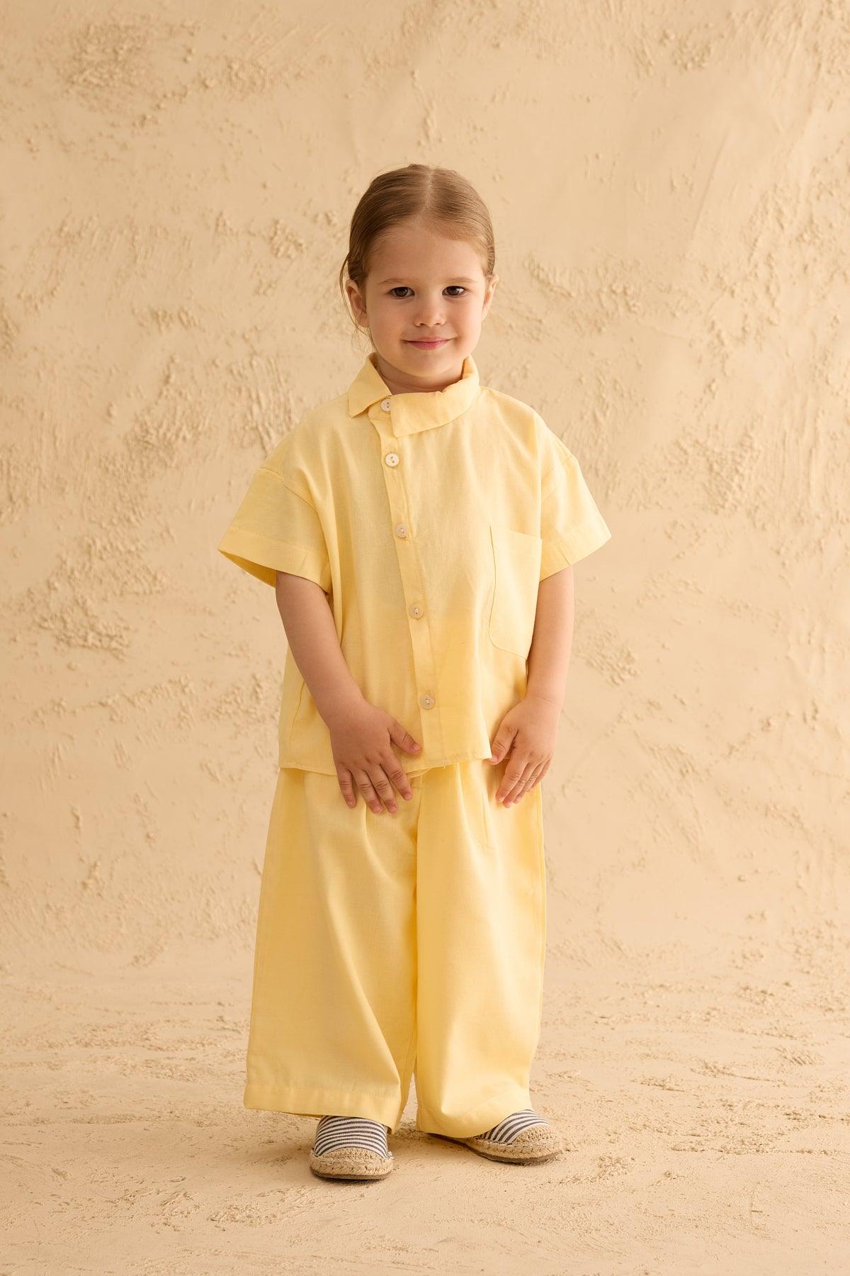Asymmetric Collar Shirt Yellow