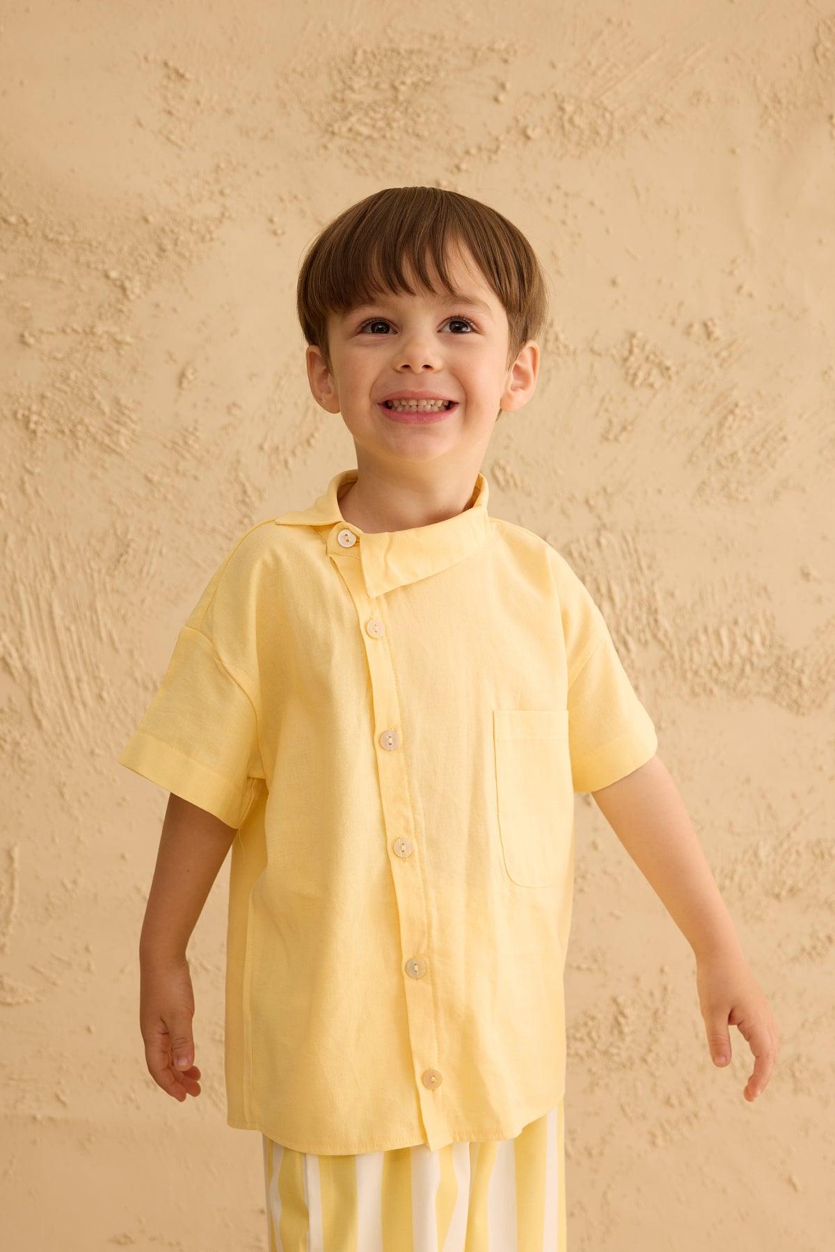 Asymmetric Collar Shirt Yellow