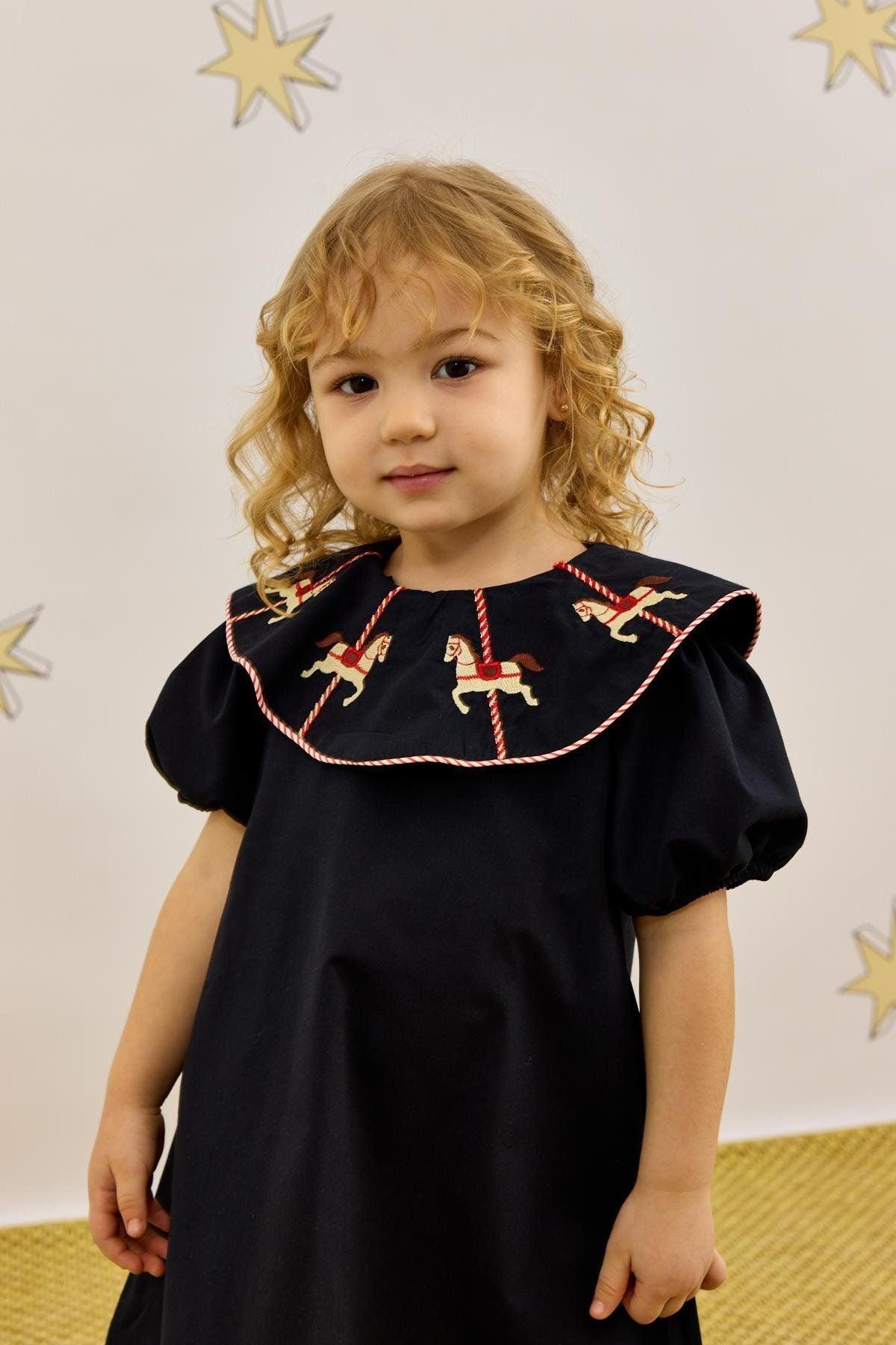 At Nakışlı Elbise Lacivert