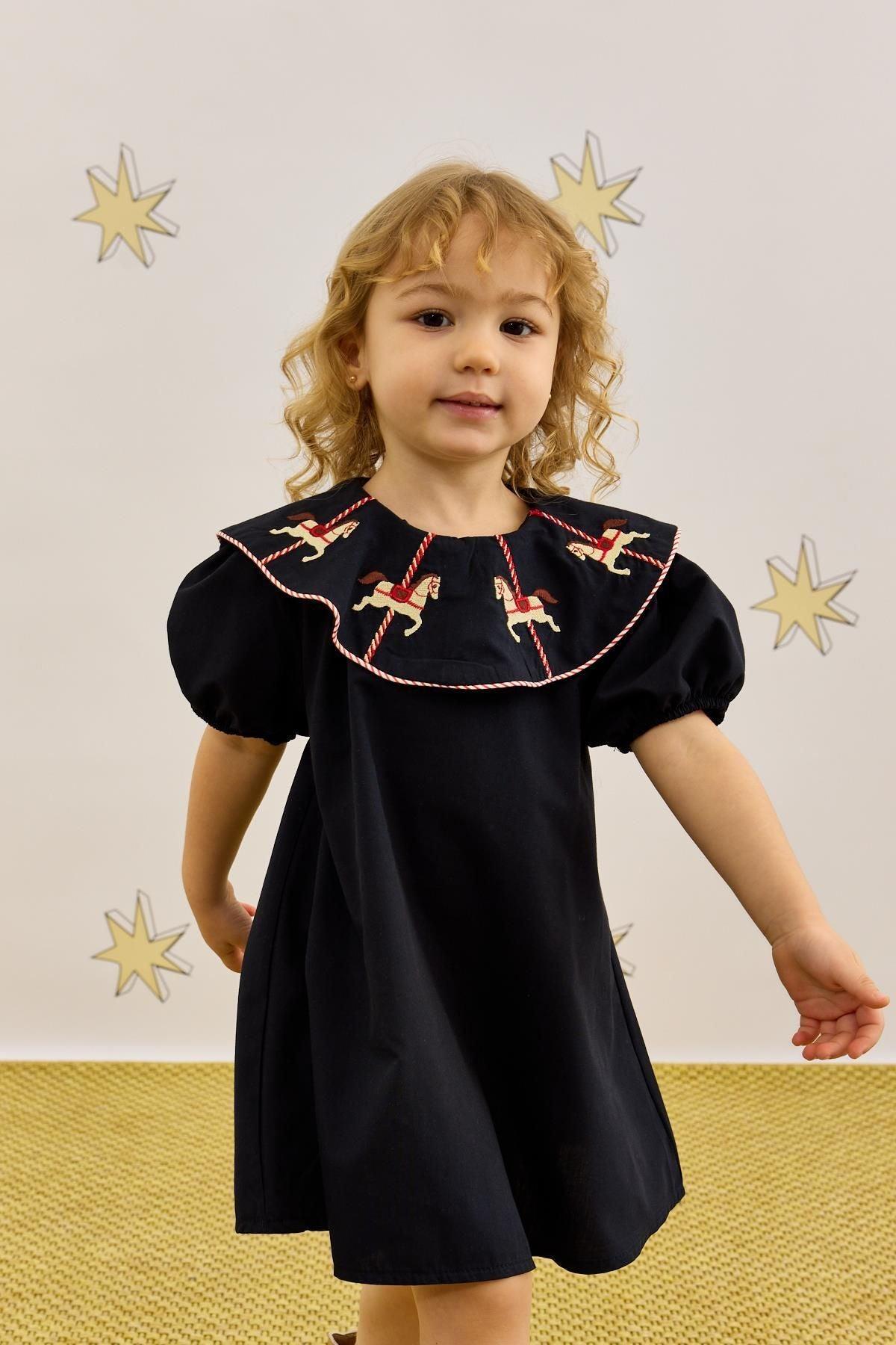 At Nakışlı Elbise Lacivert