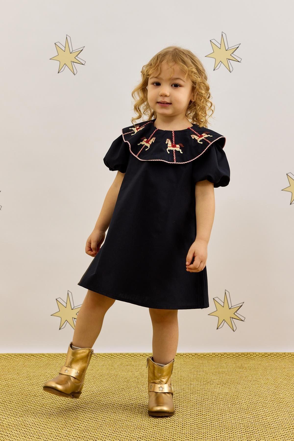 At Nakışlı Elbise Lacivert