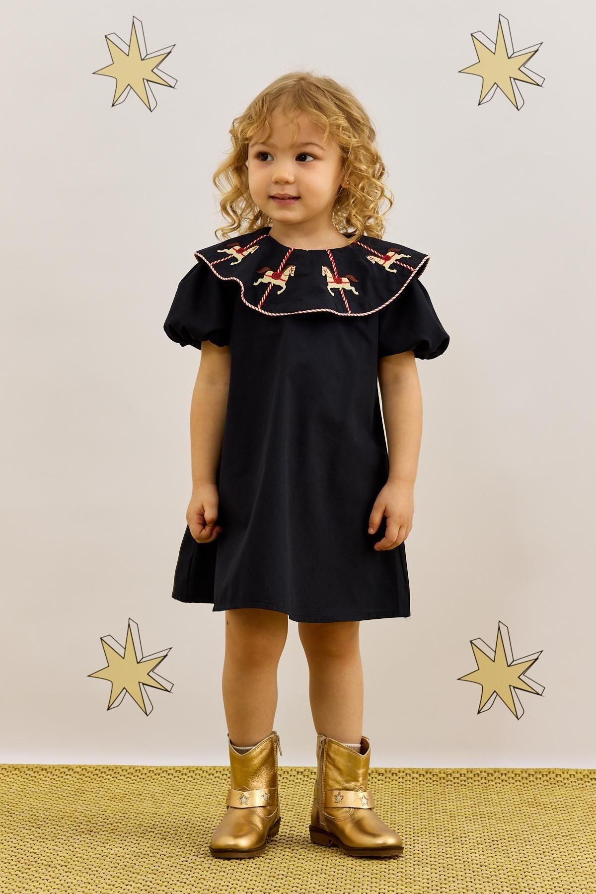 At Nakışlı Elbise Lacivert