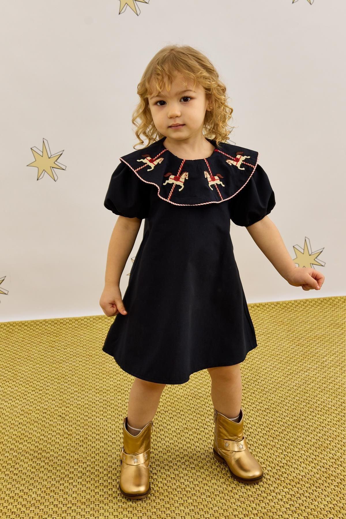 At Nakışlı Elbise Lacivert