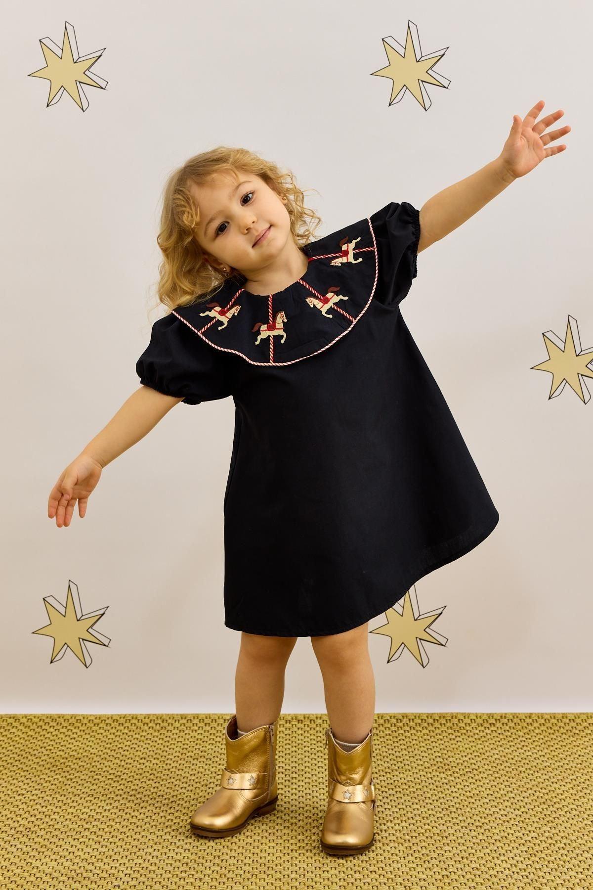 At Nakışlı Elbise Lacivert