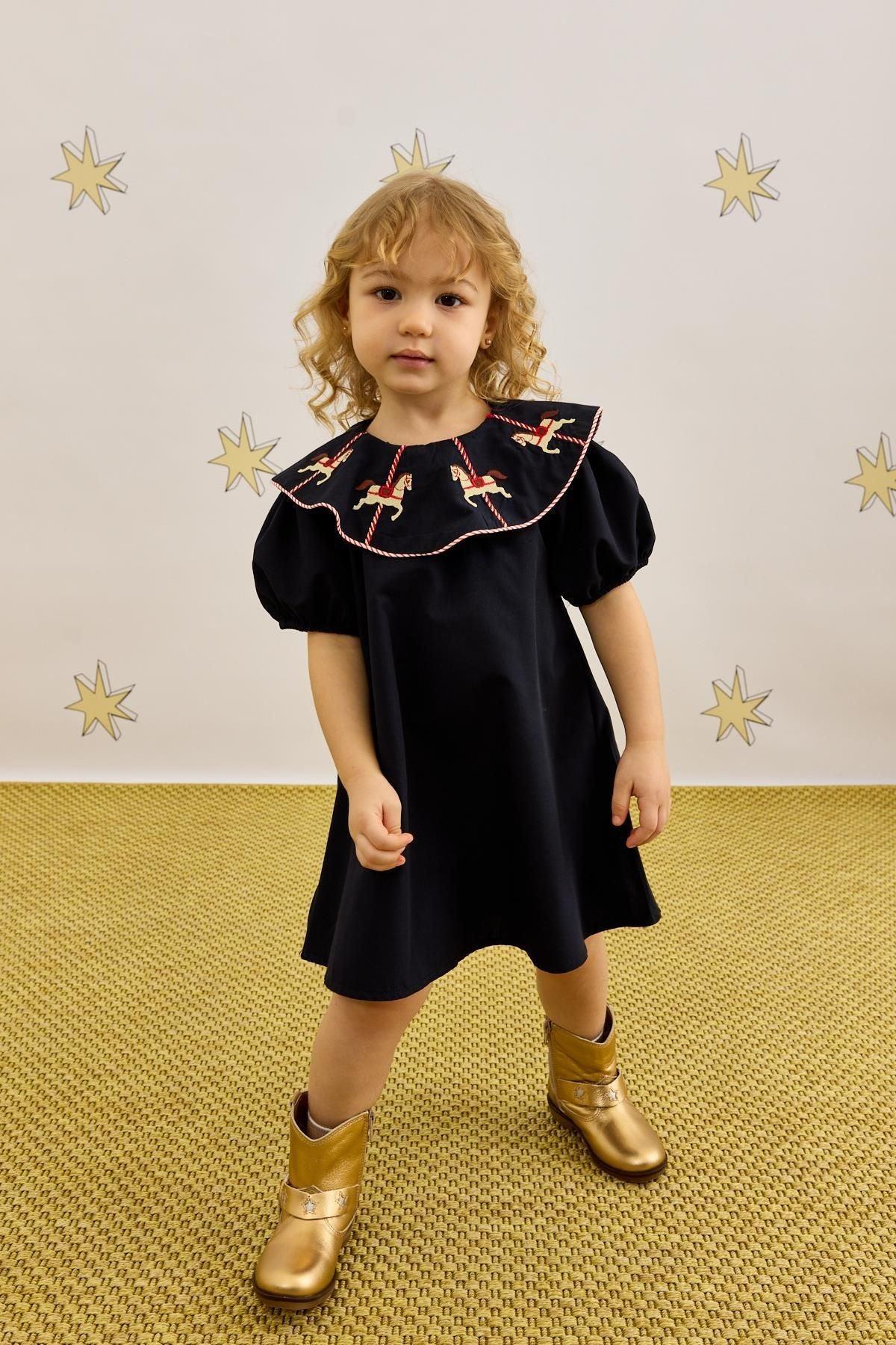 At Nakışlı Elbise Lacivert