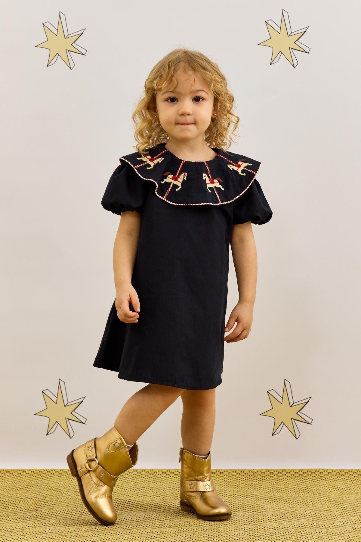 At Nakışlı Elbise Lacivert