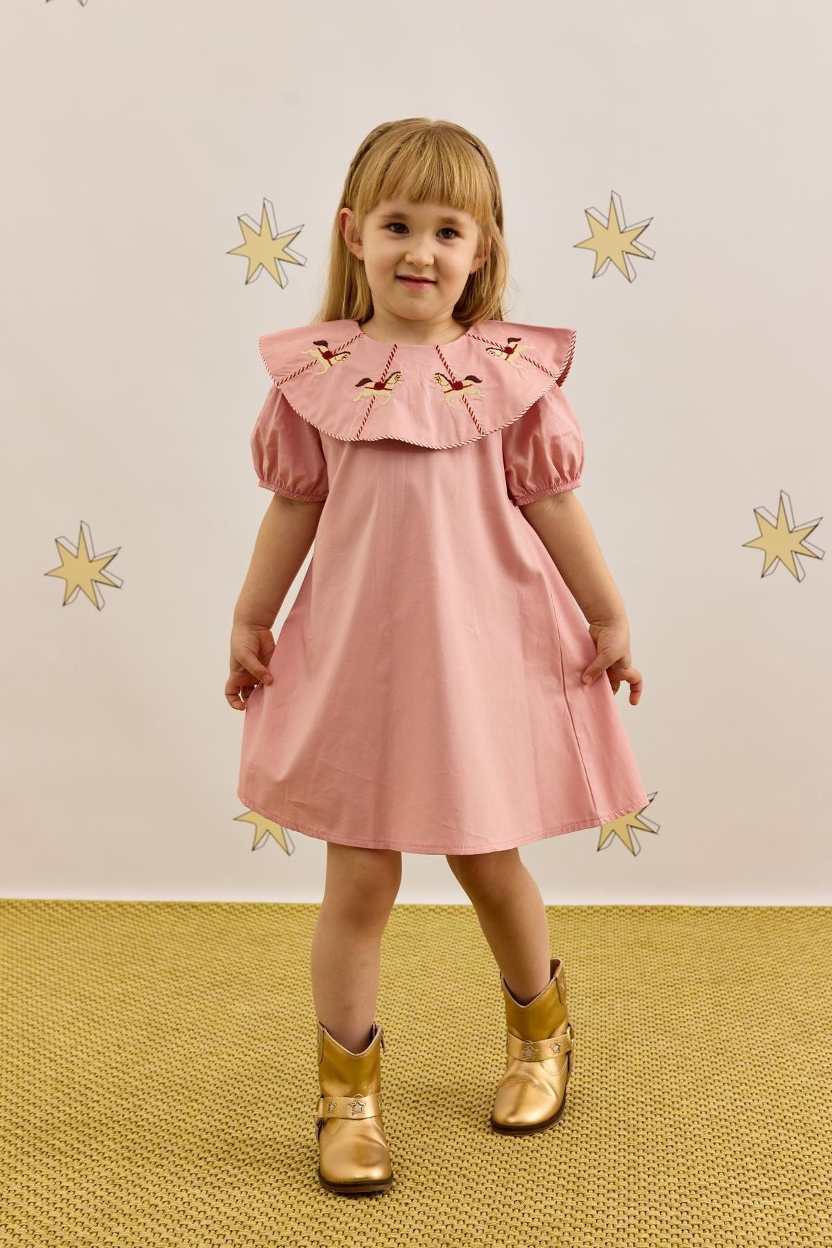 Horse Embroidered Dress Pink