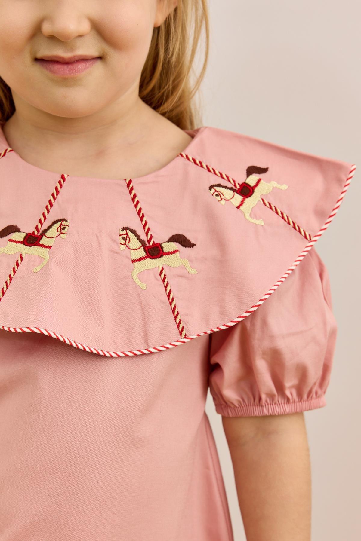 Horse Embroidered Dress Pink