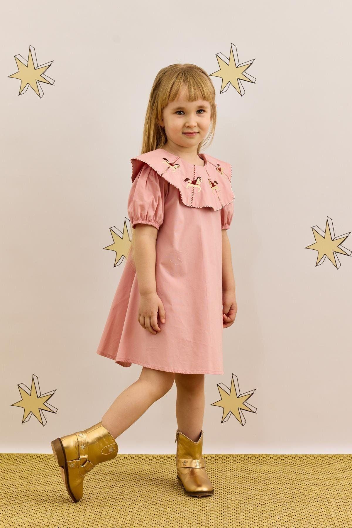 Horse Embroidered Dress Pink