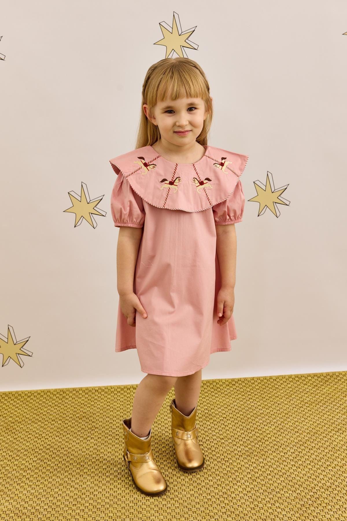 Horse Embroidered Dress Pink