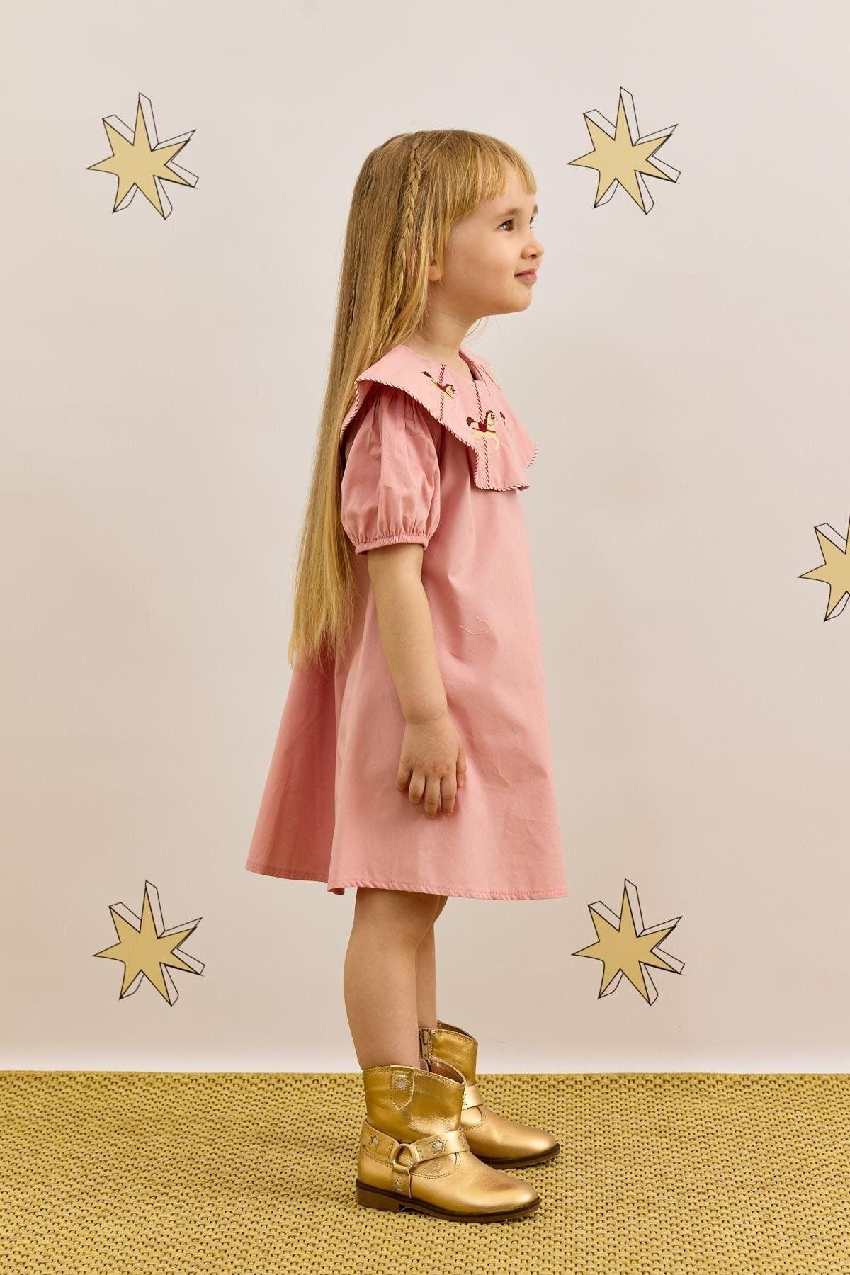 Horse Embroidered Dress Pink