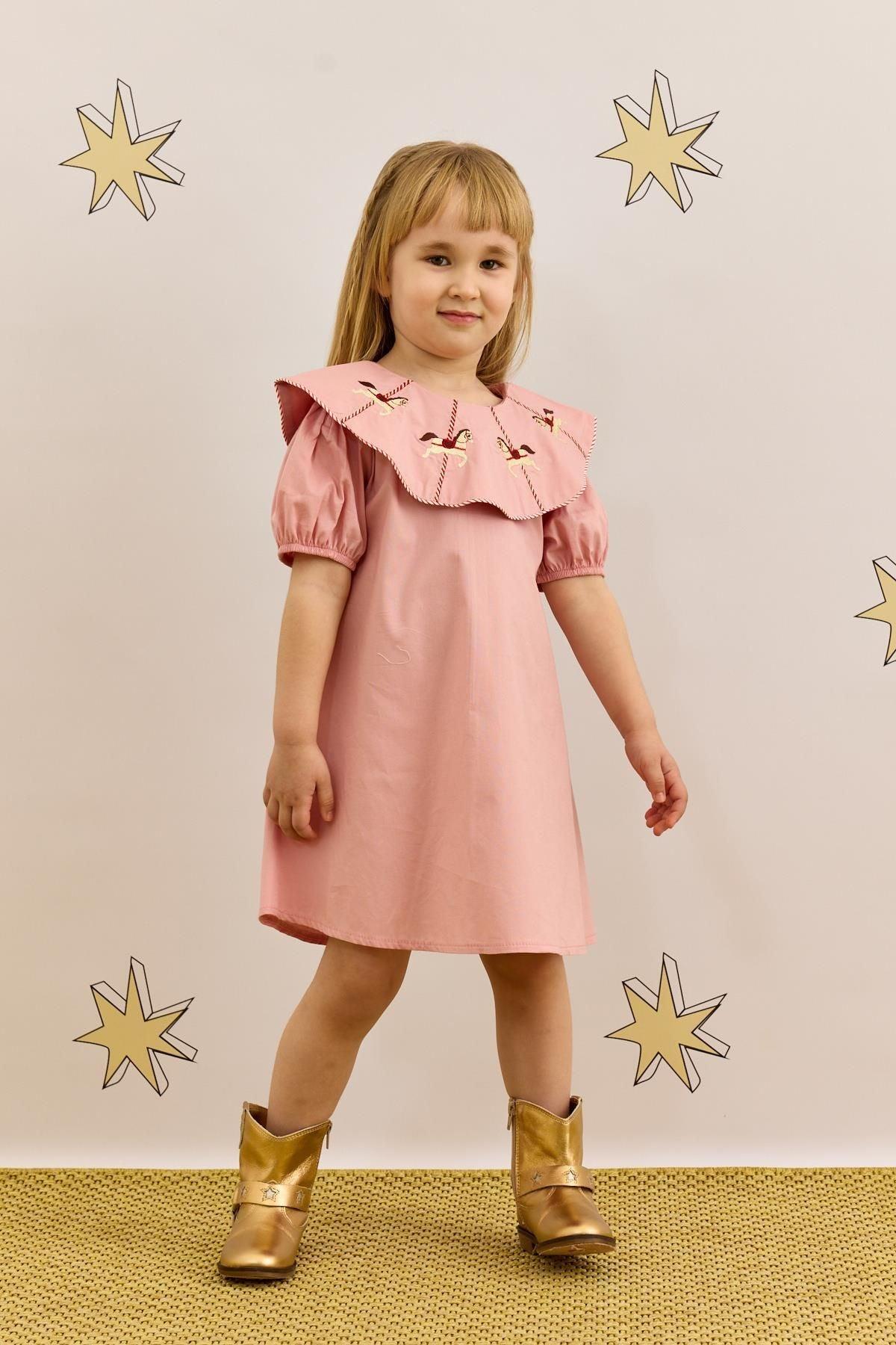 Horse Embroidered Dress Pink
