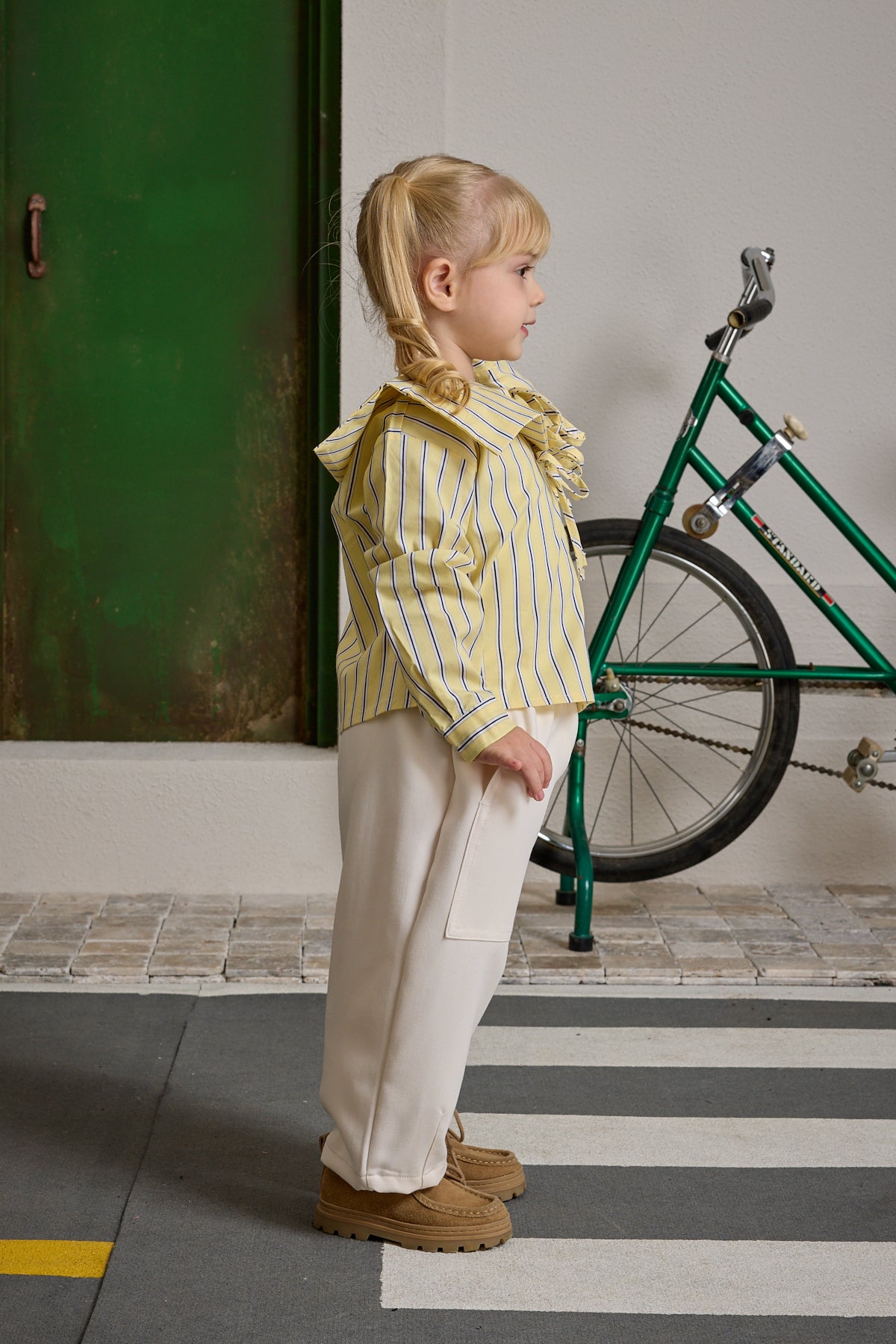 Bağcık Detaylı Çizgili Gömlek Sarı