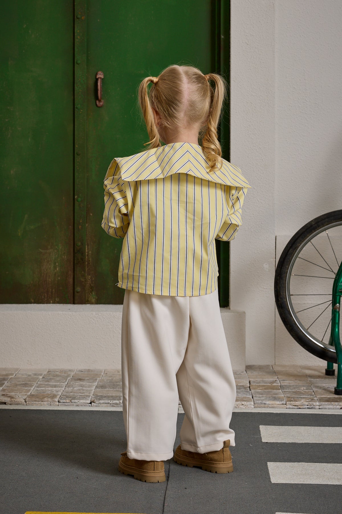 Bağcık Detaylı Çizgili Gömlek Sarı