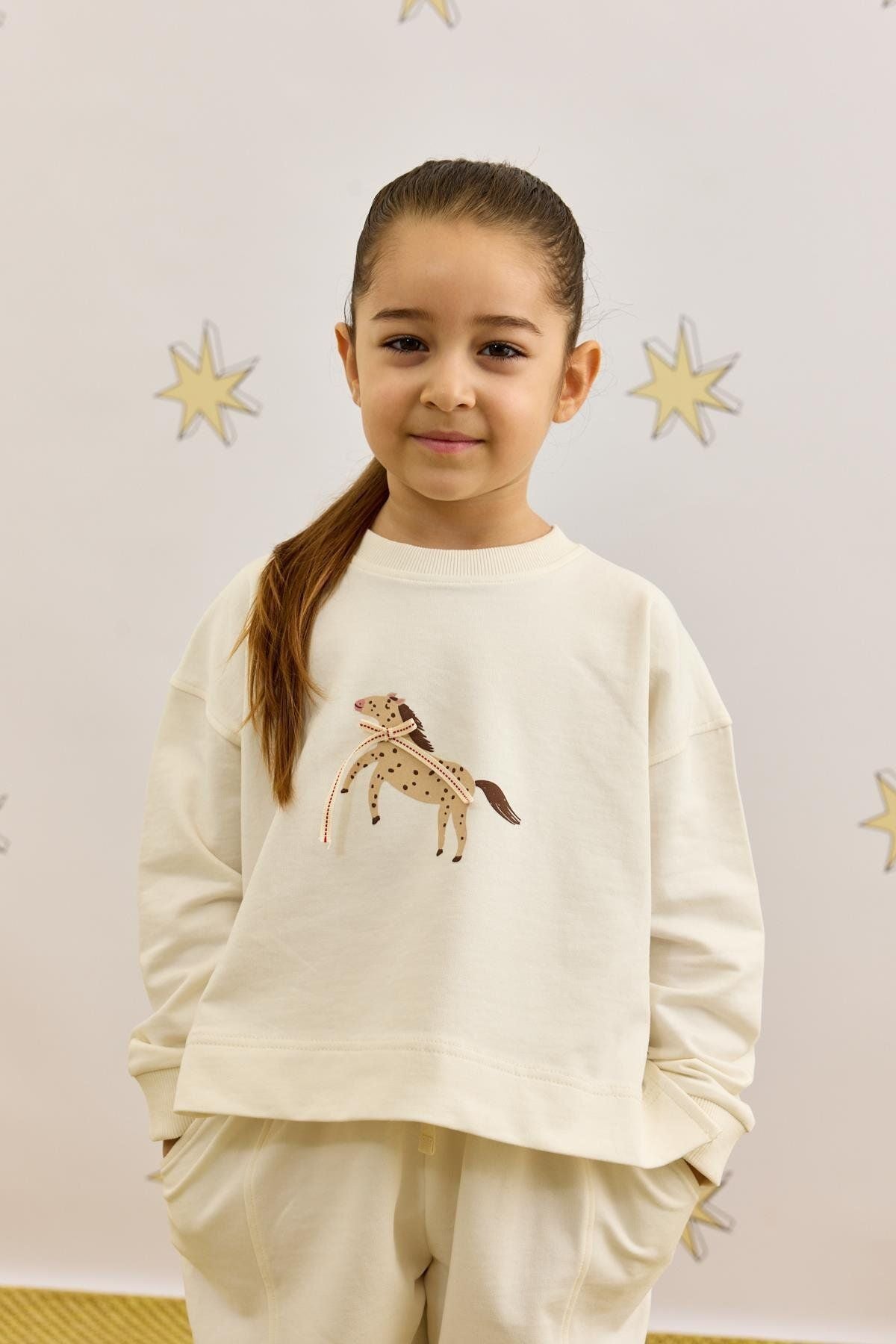 Baskılı Sweatshirt Takım Ekru