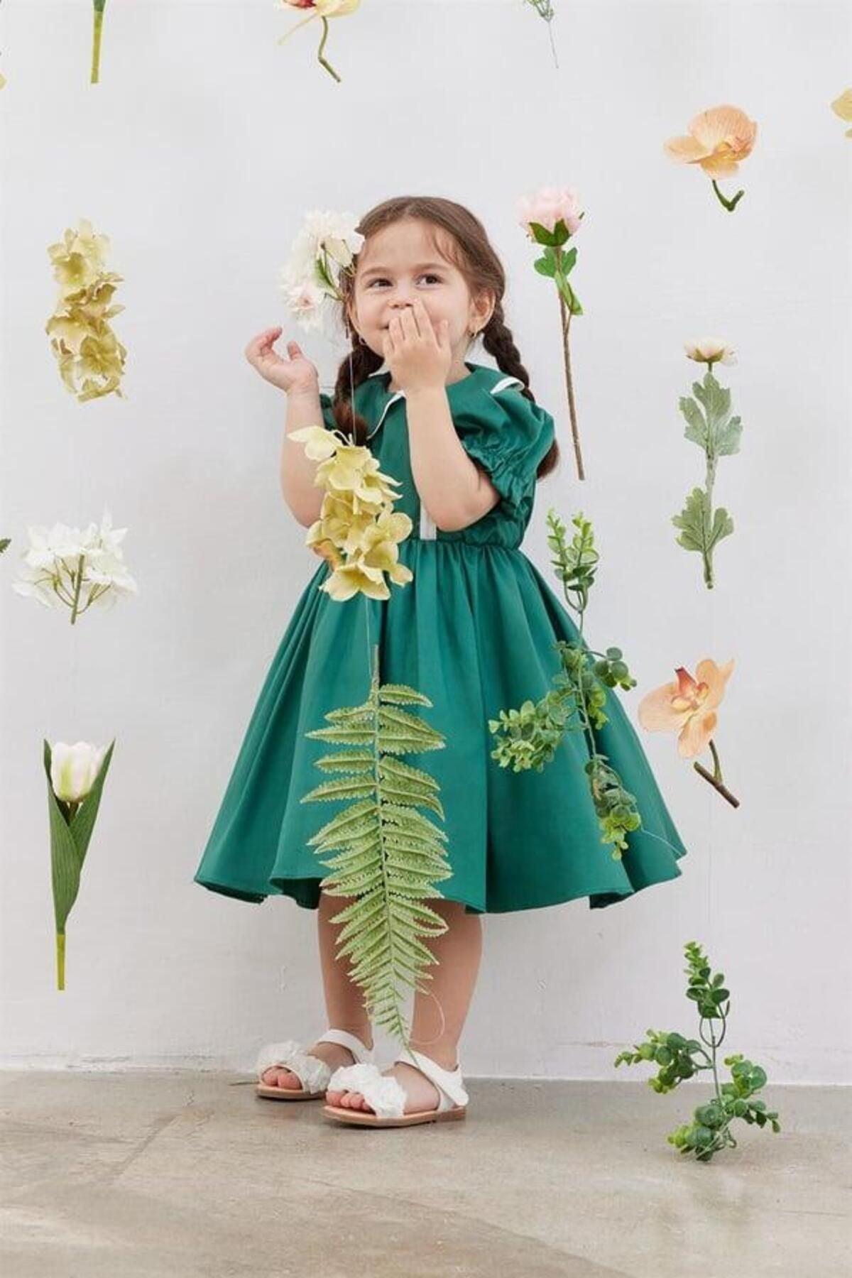 Baby Balloon Sleeve Puffy Dress Green