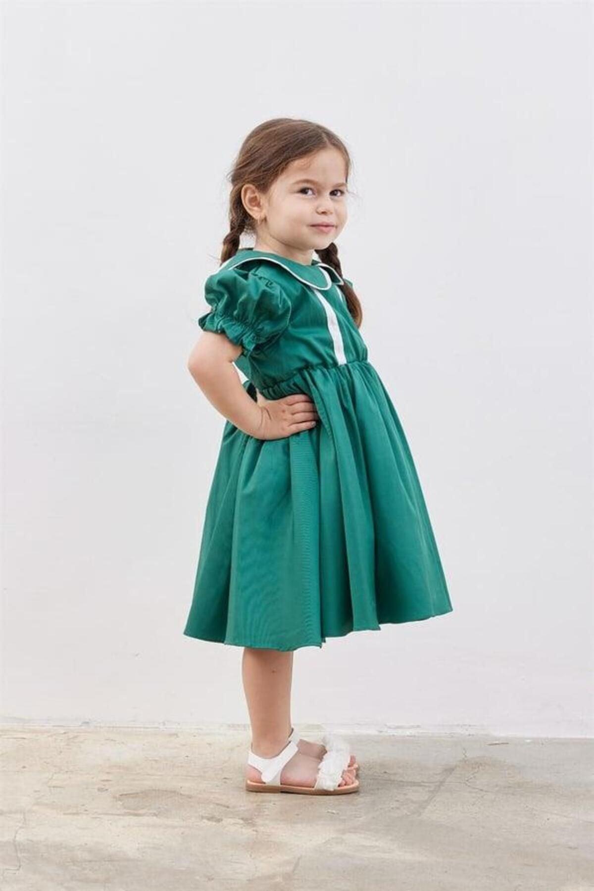 Baby Balloon Sleeve Puffy Dress Green