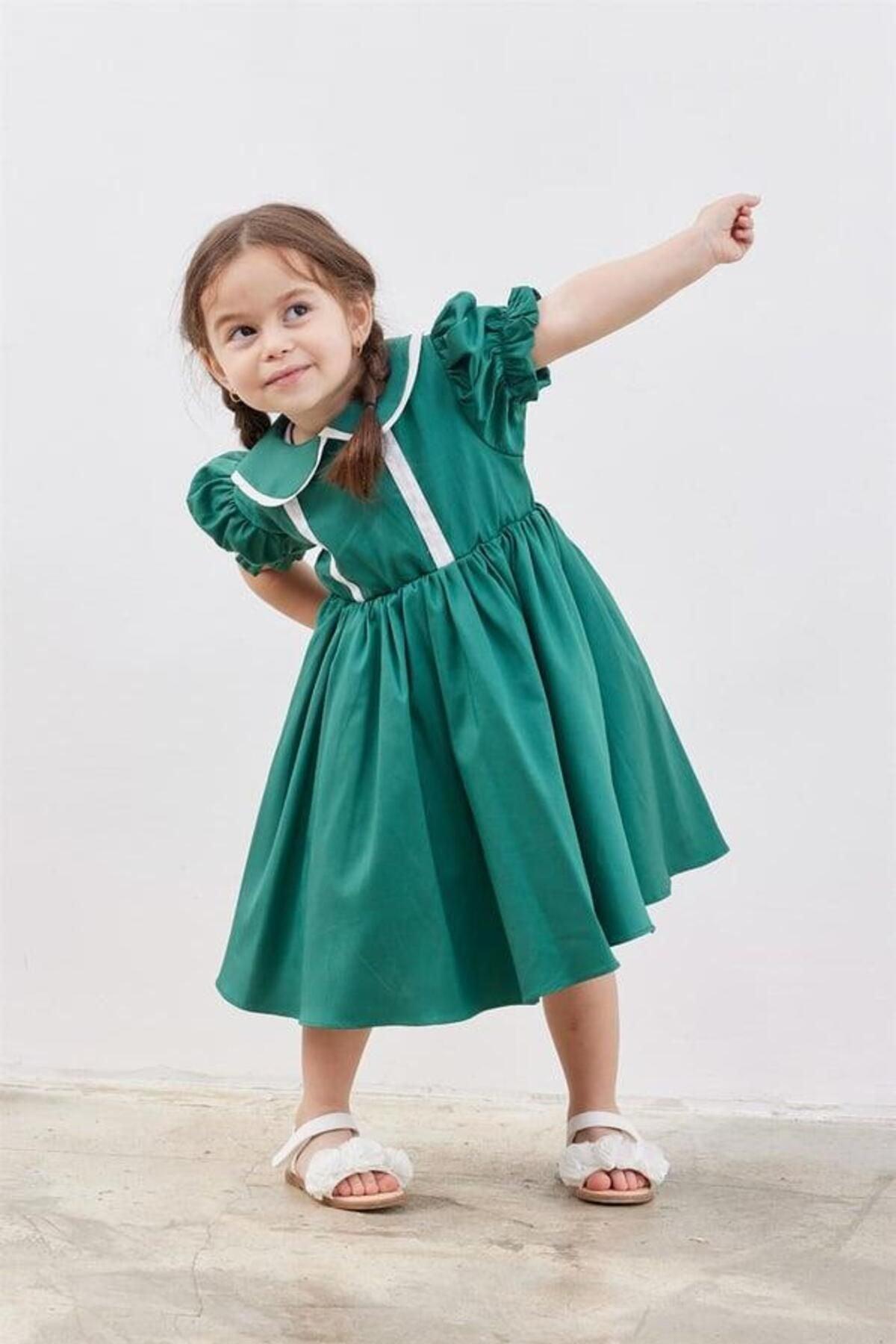 Baby Balloon Sleeve Puffy Dress Green
