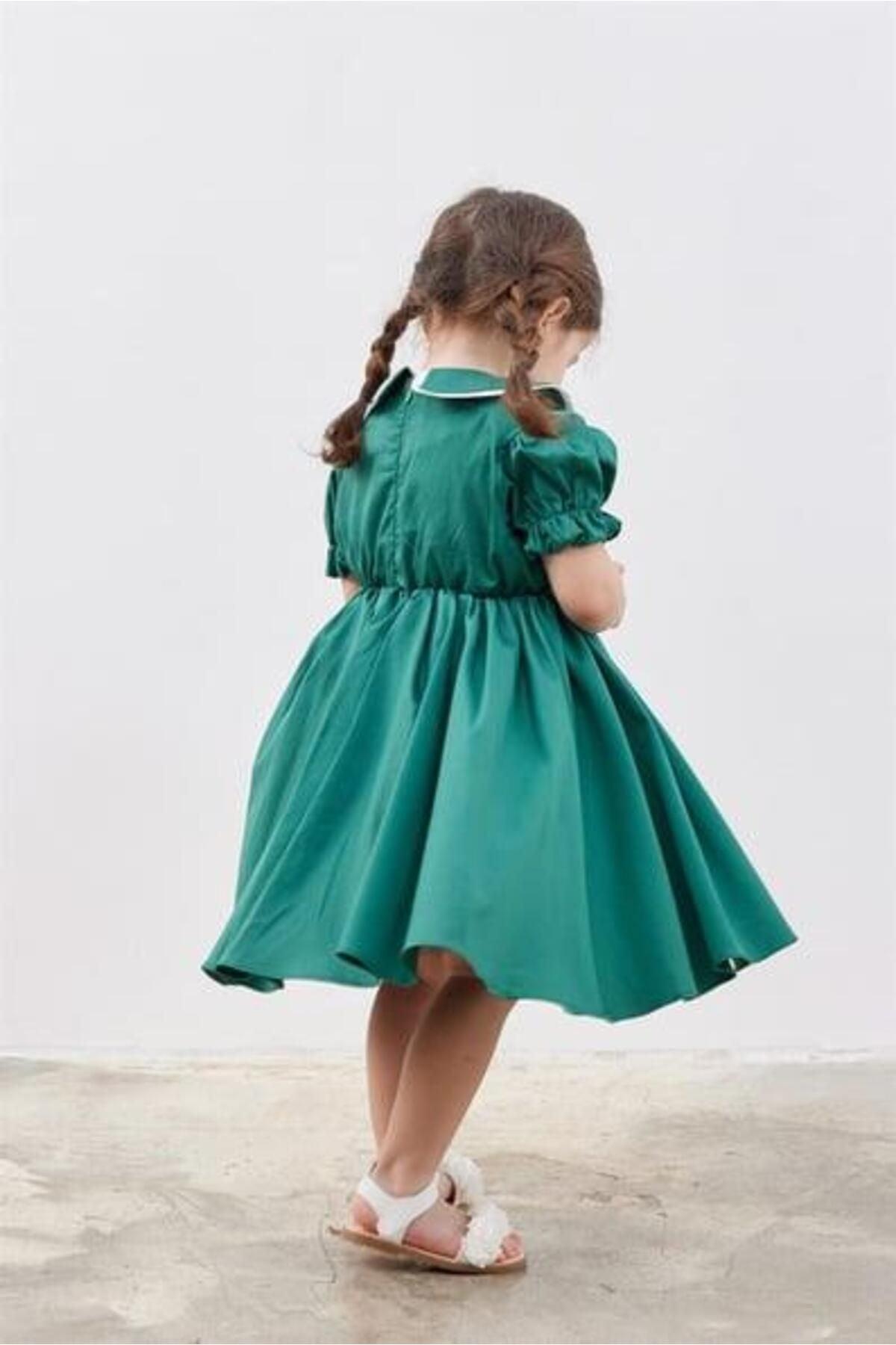 Baby Balloon Sleeve Puffy Dress Green