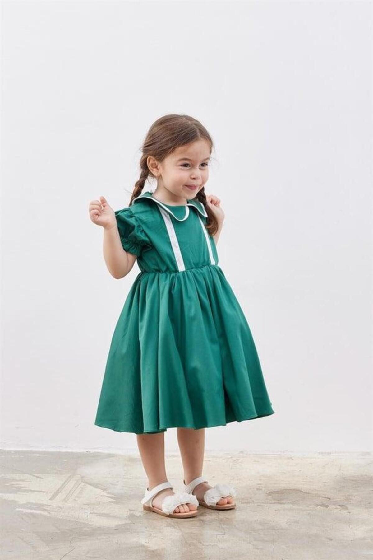 Baby Balloon Sleeve Puffy Dress Green