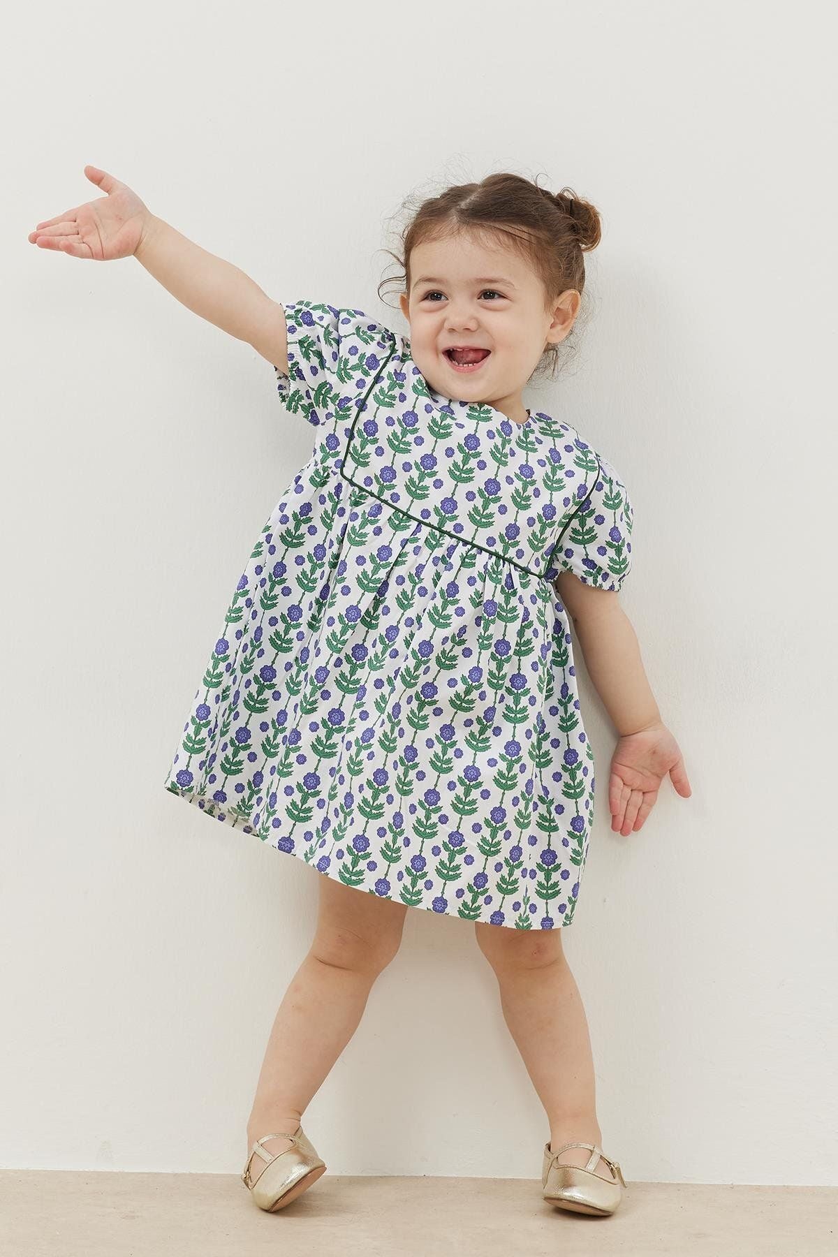 Biyeli Elbise Mavi Çiçekli