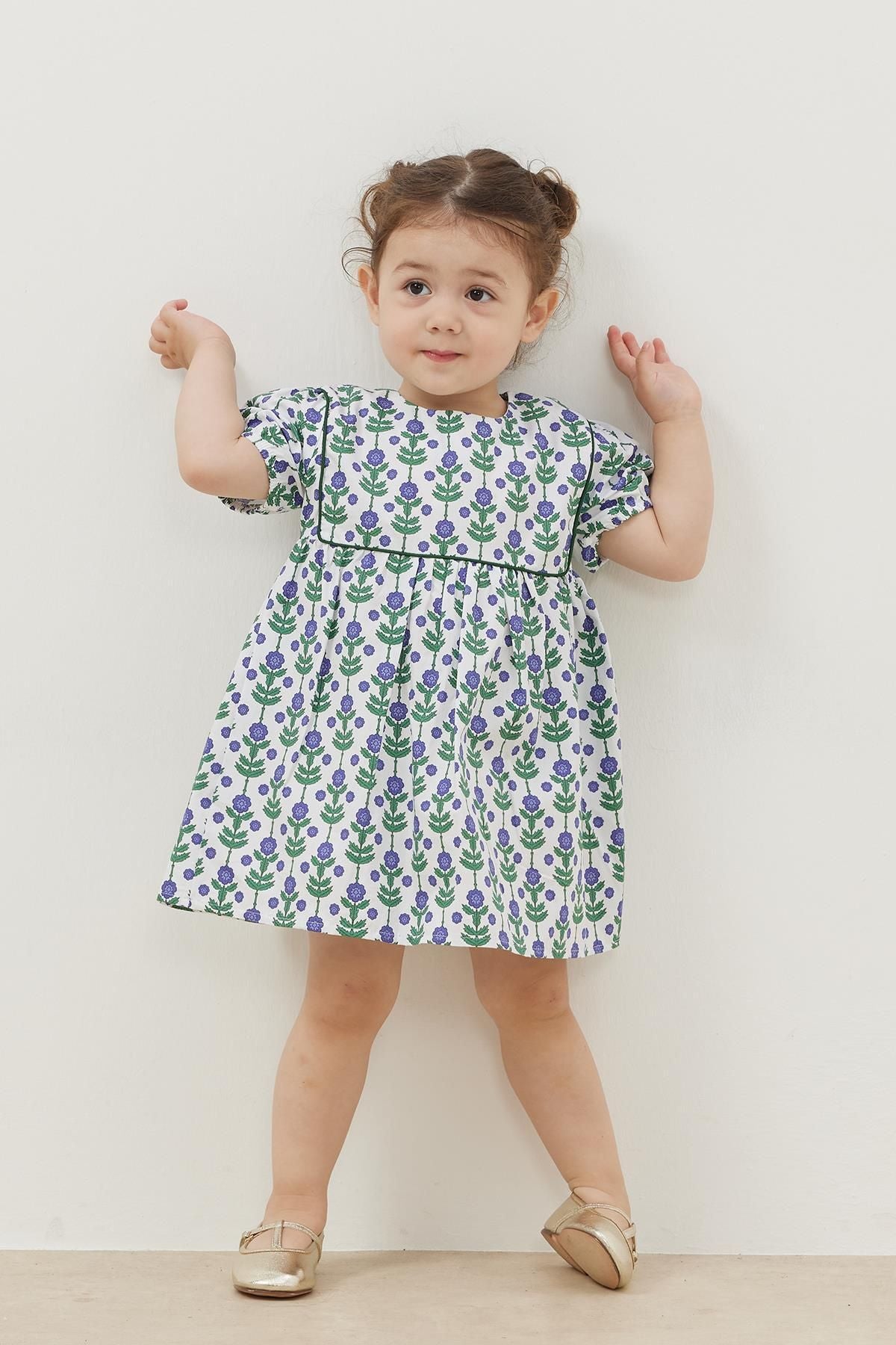 Biyeli Elbise Mavi Çiçekli