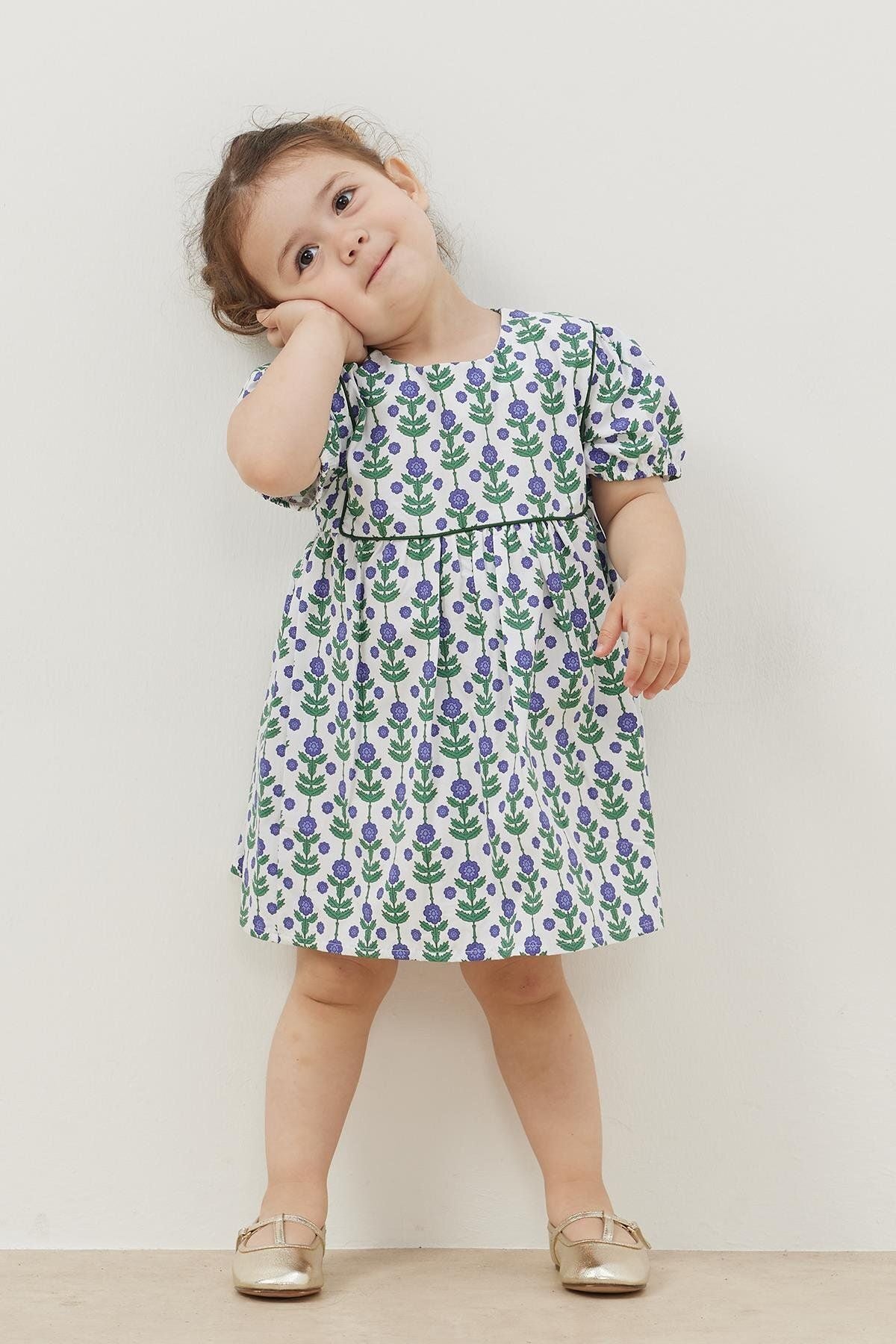 Biyeli Elbise Mavi Çiçekli