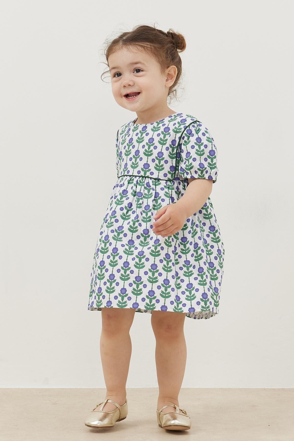 Biyeli Elbise Mavi Çiçekli