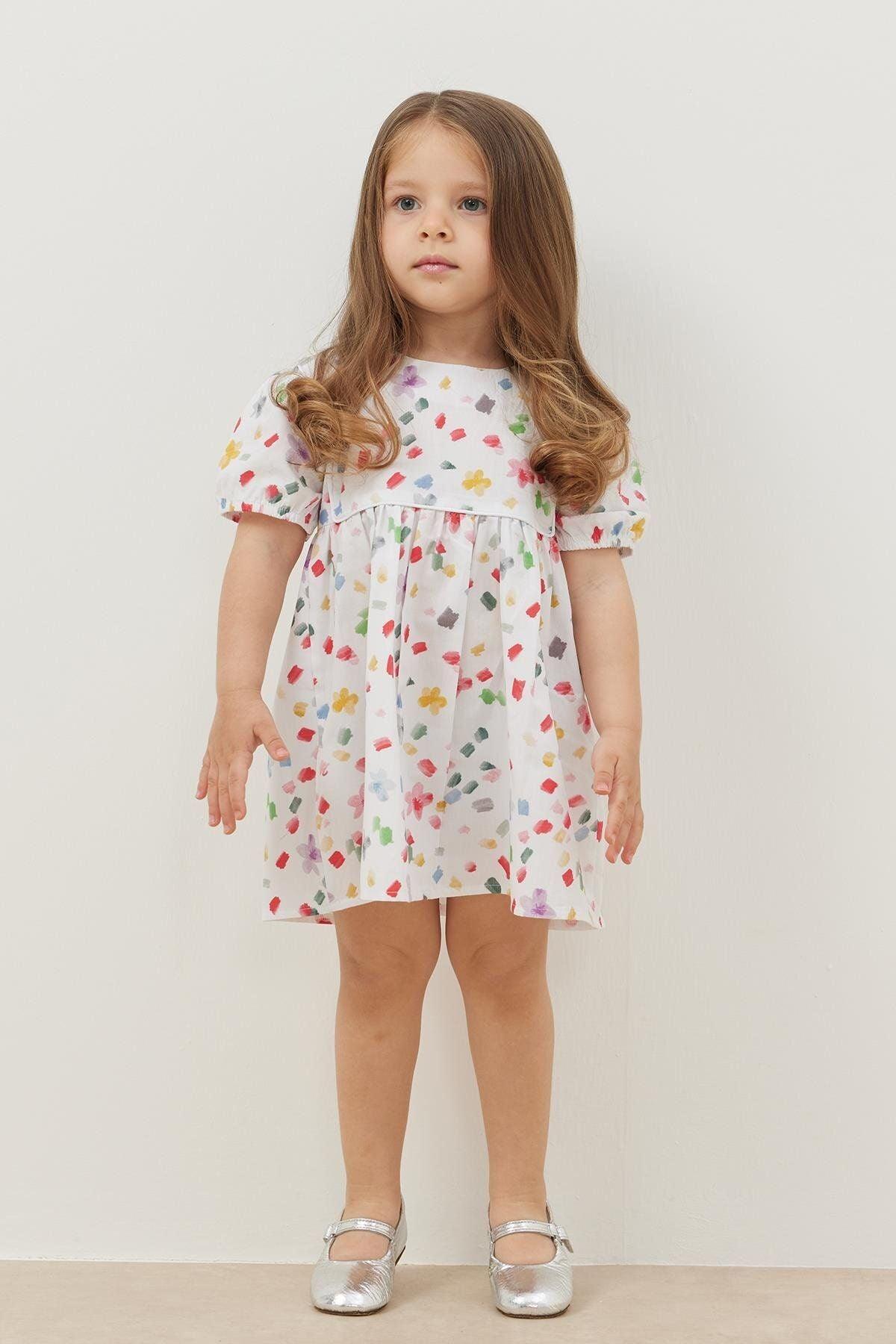 Biyeli Elbise Sulu Boya Desenli