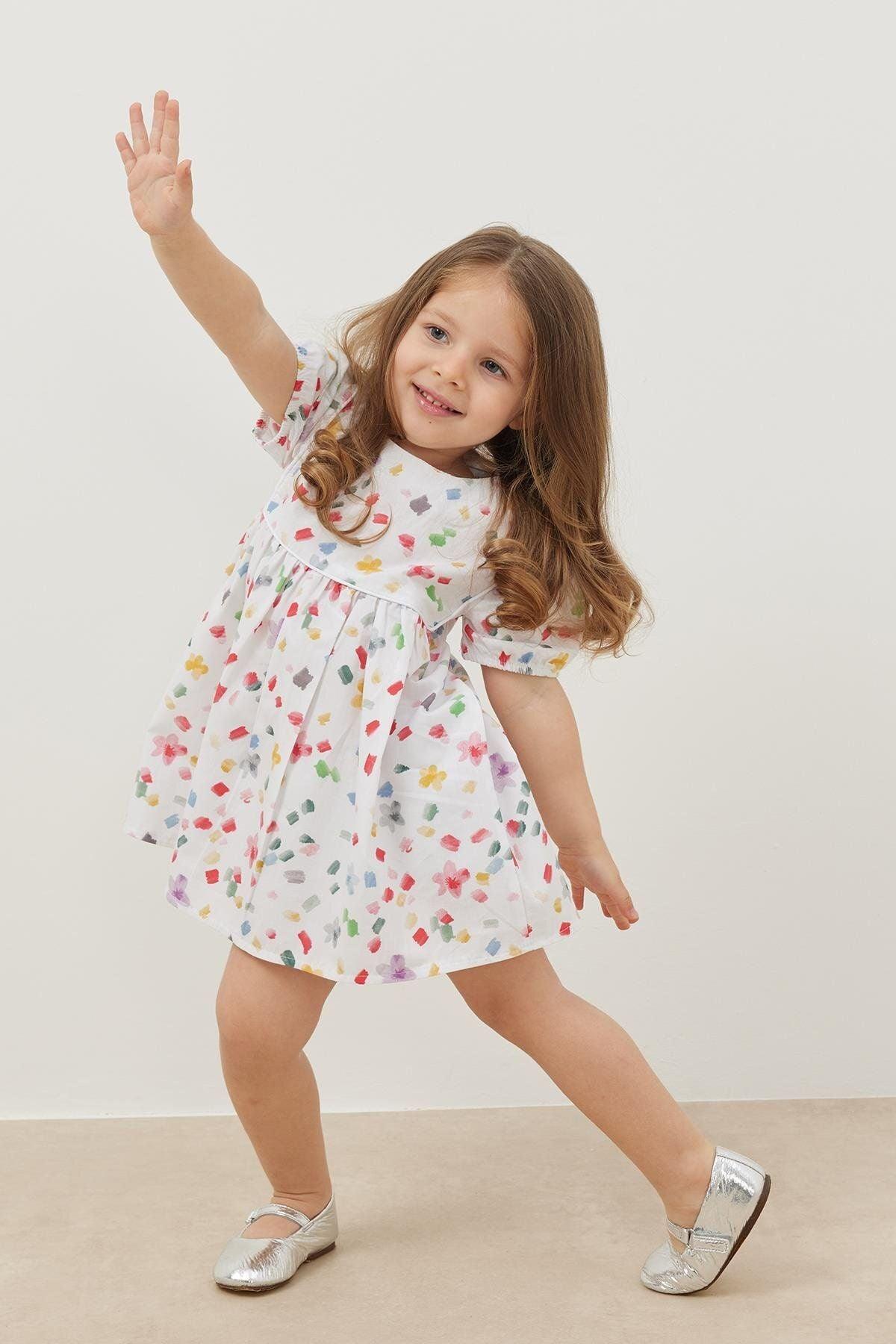 Biyeli Elbise Sulu Boya Desenli