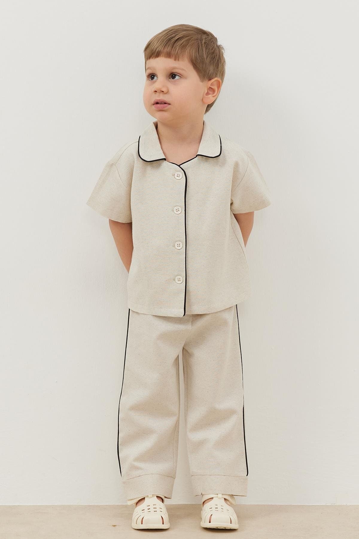 Biyeli Keten Takım Bej