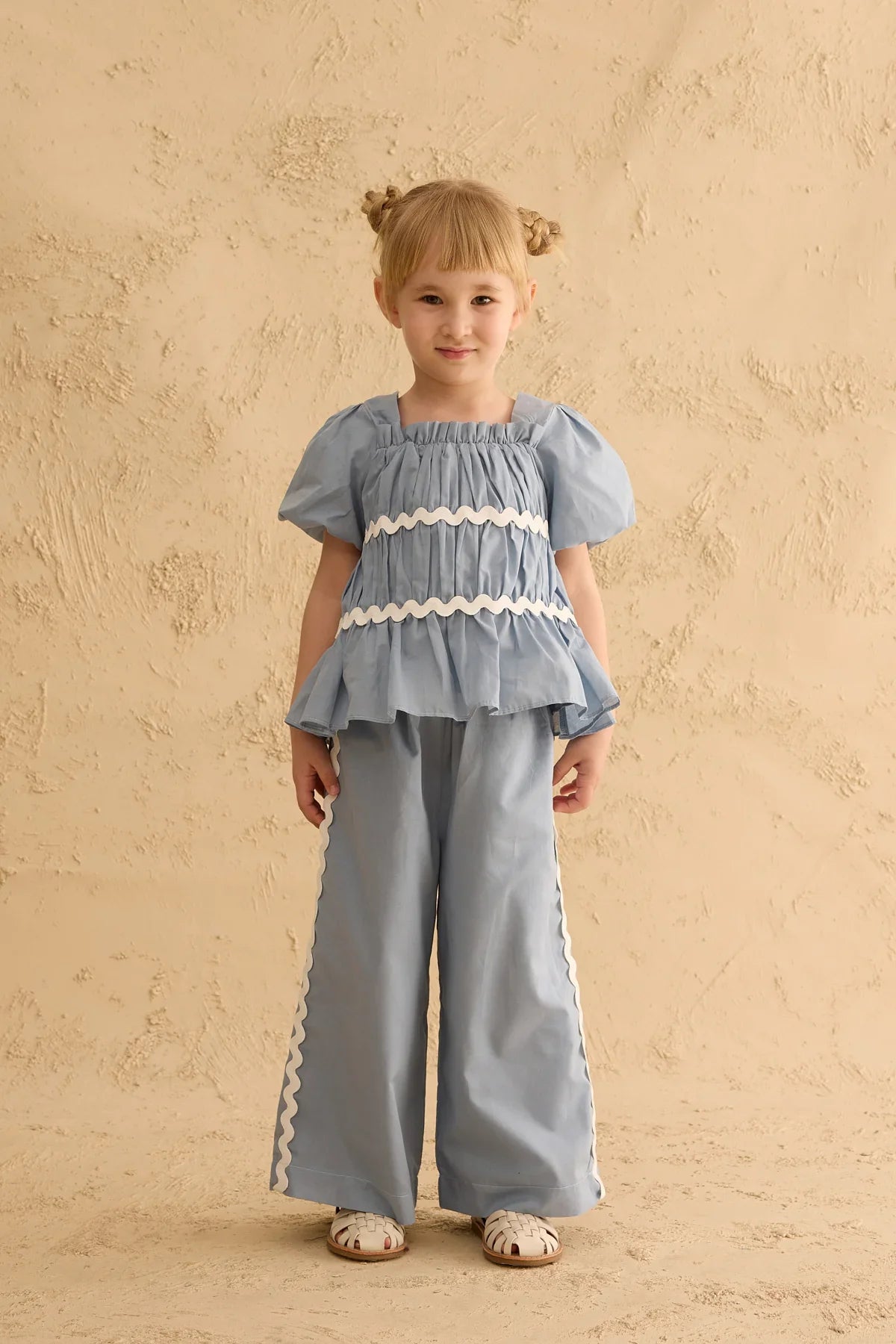 Pleated Cotton Suit Light Blue