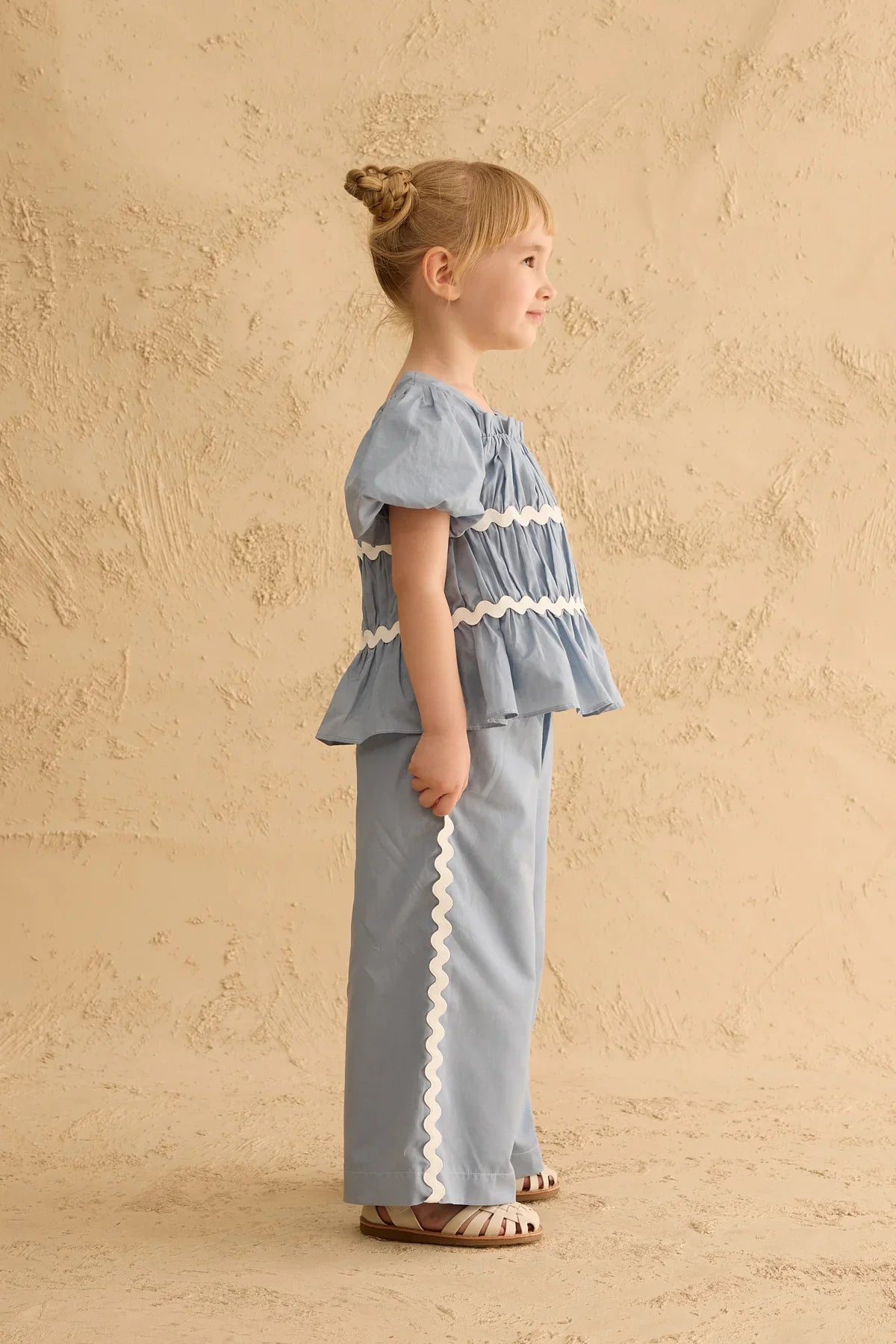 Pleated Cotton Suit Light Blue