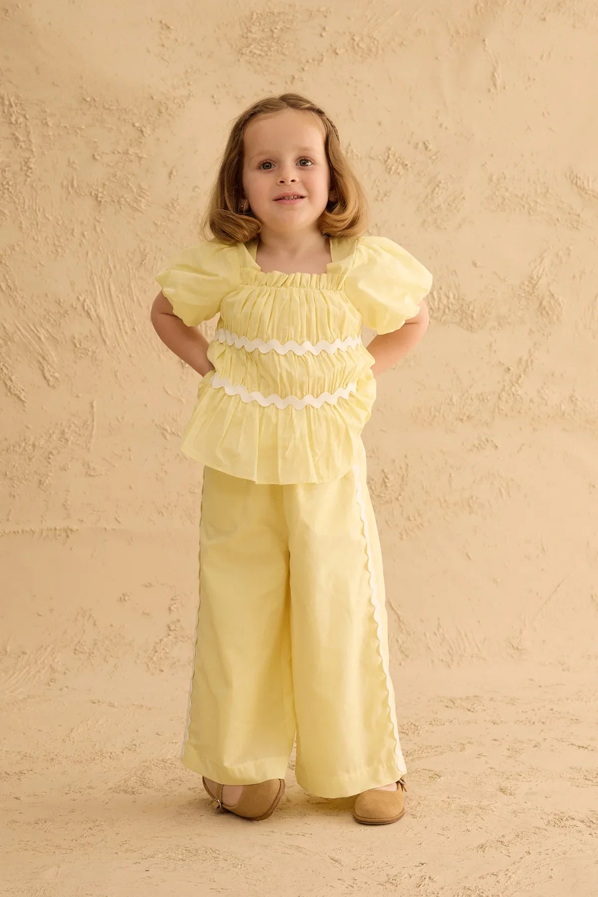 Pleated Cotton Suit Yellow