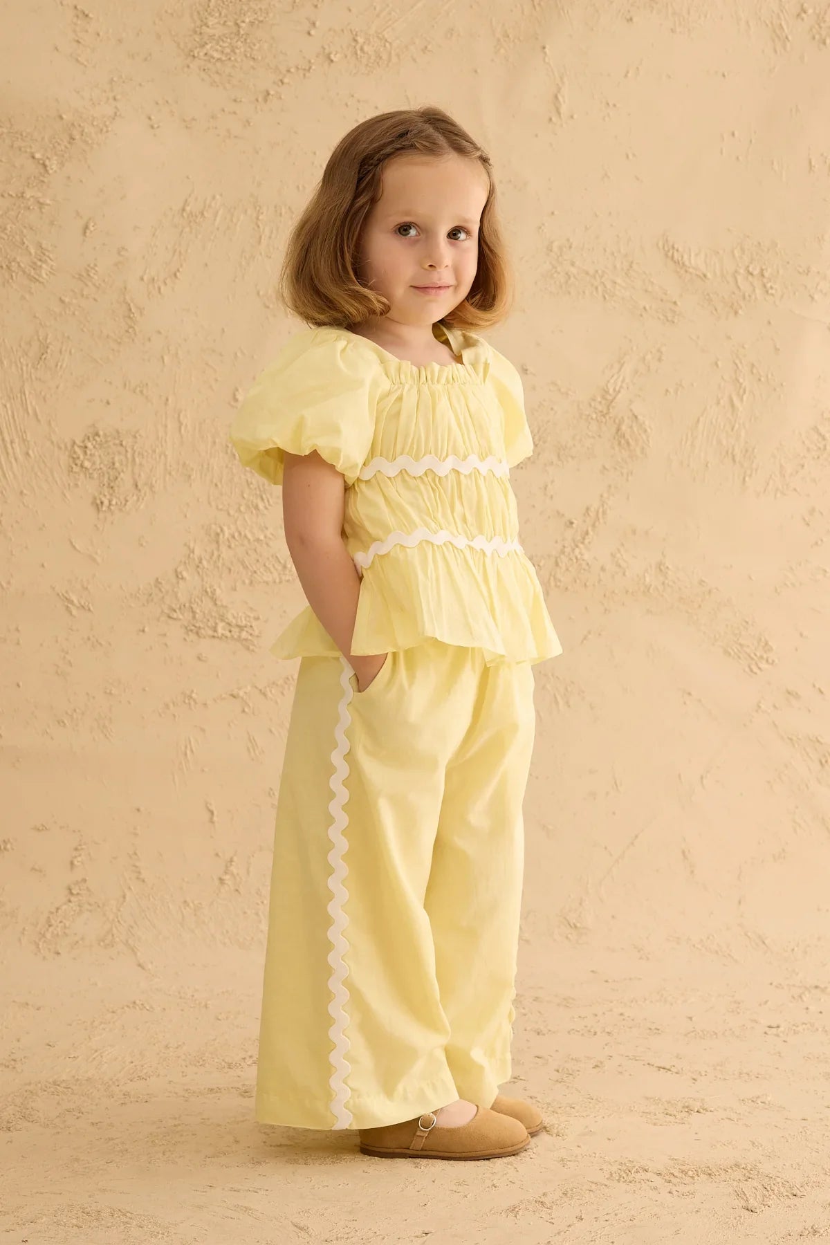 Pleated Cotton Suit Yellow