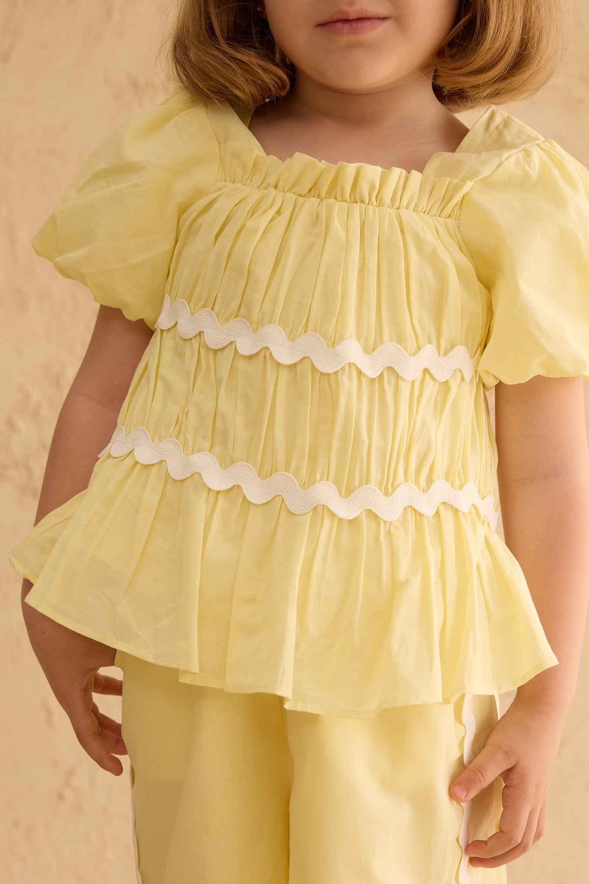 Pleated Cotton Suit Yellow