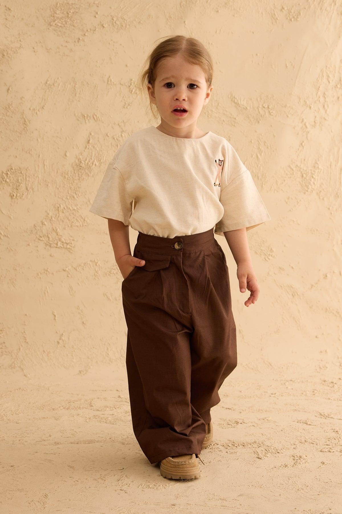 Baggy Trousers with Pocket Details, Brown