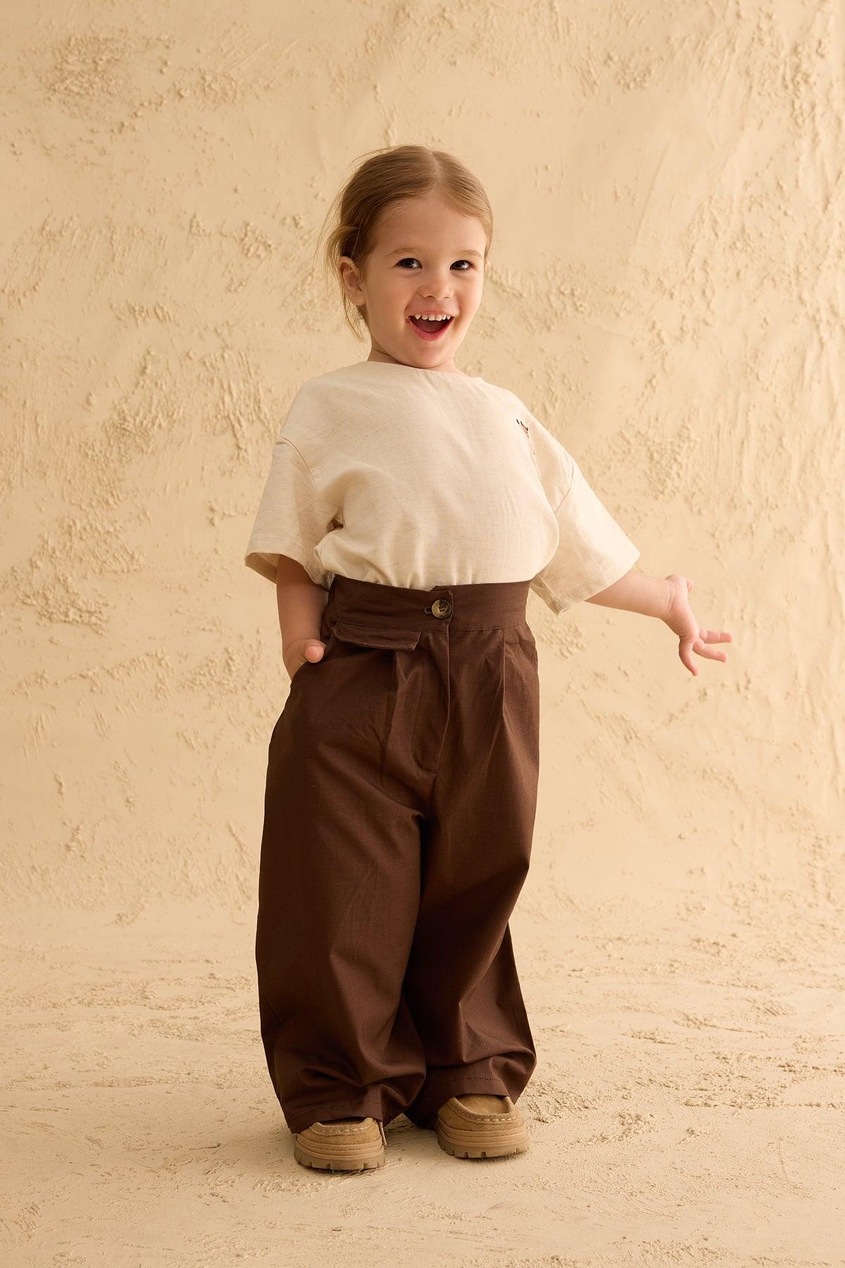 Baggy Trousers with Pocket Details, Brown