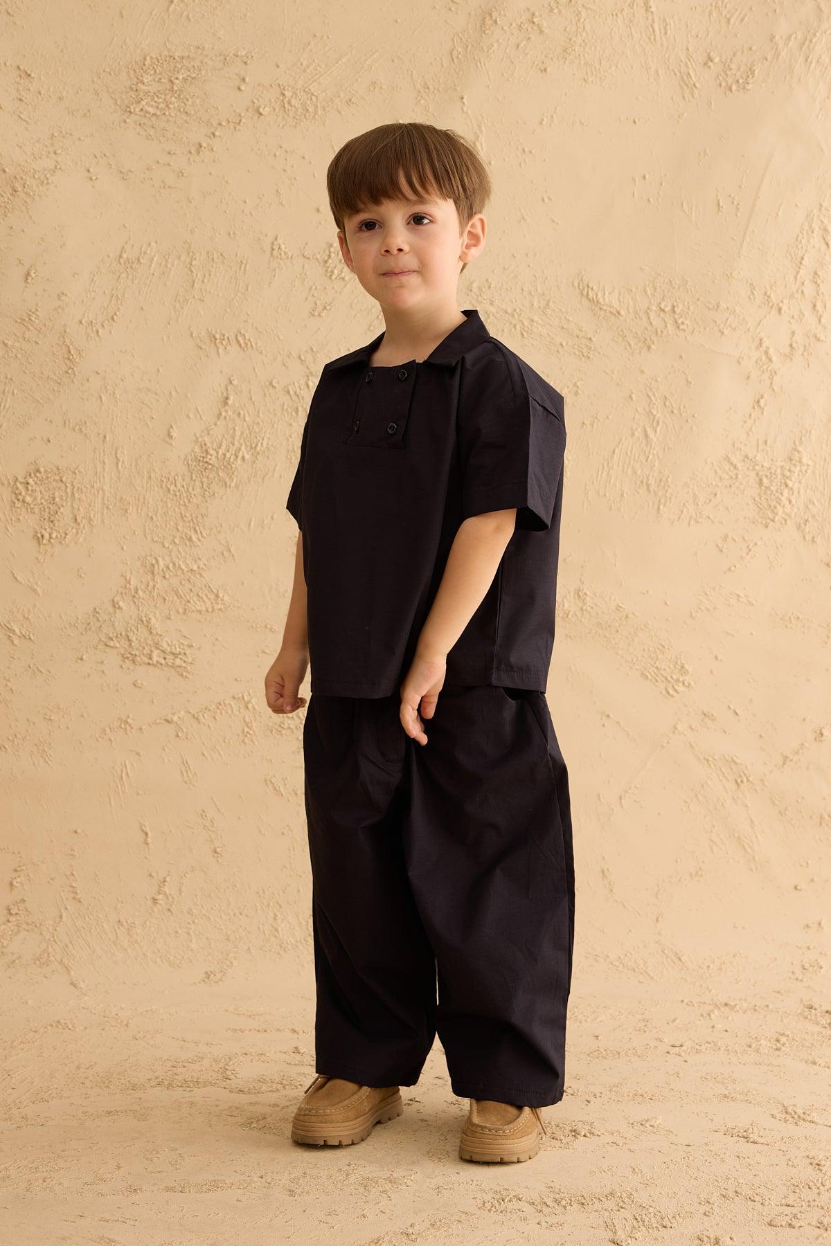 Baggy Trousers with Pocket Details Navy Blue