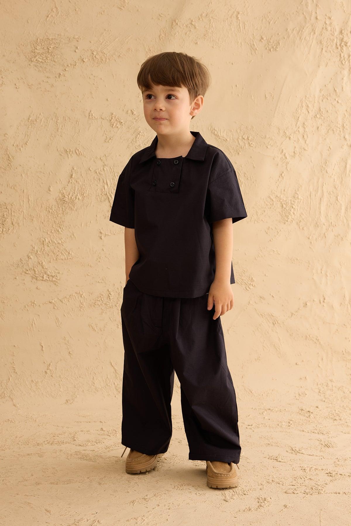 Baggy Trousers with Pocket Details Navy Blue