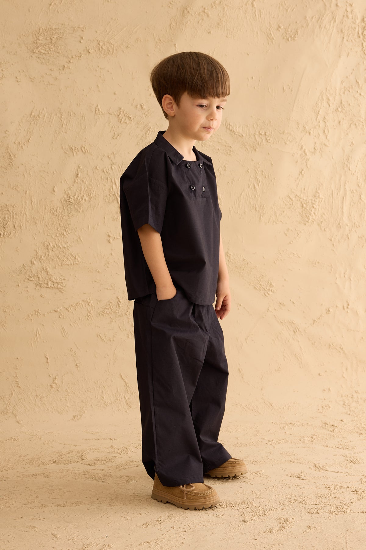 Baggy Trousers with Pocket Details Navy Blue