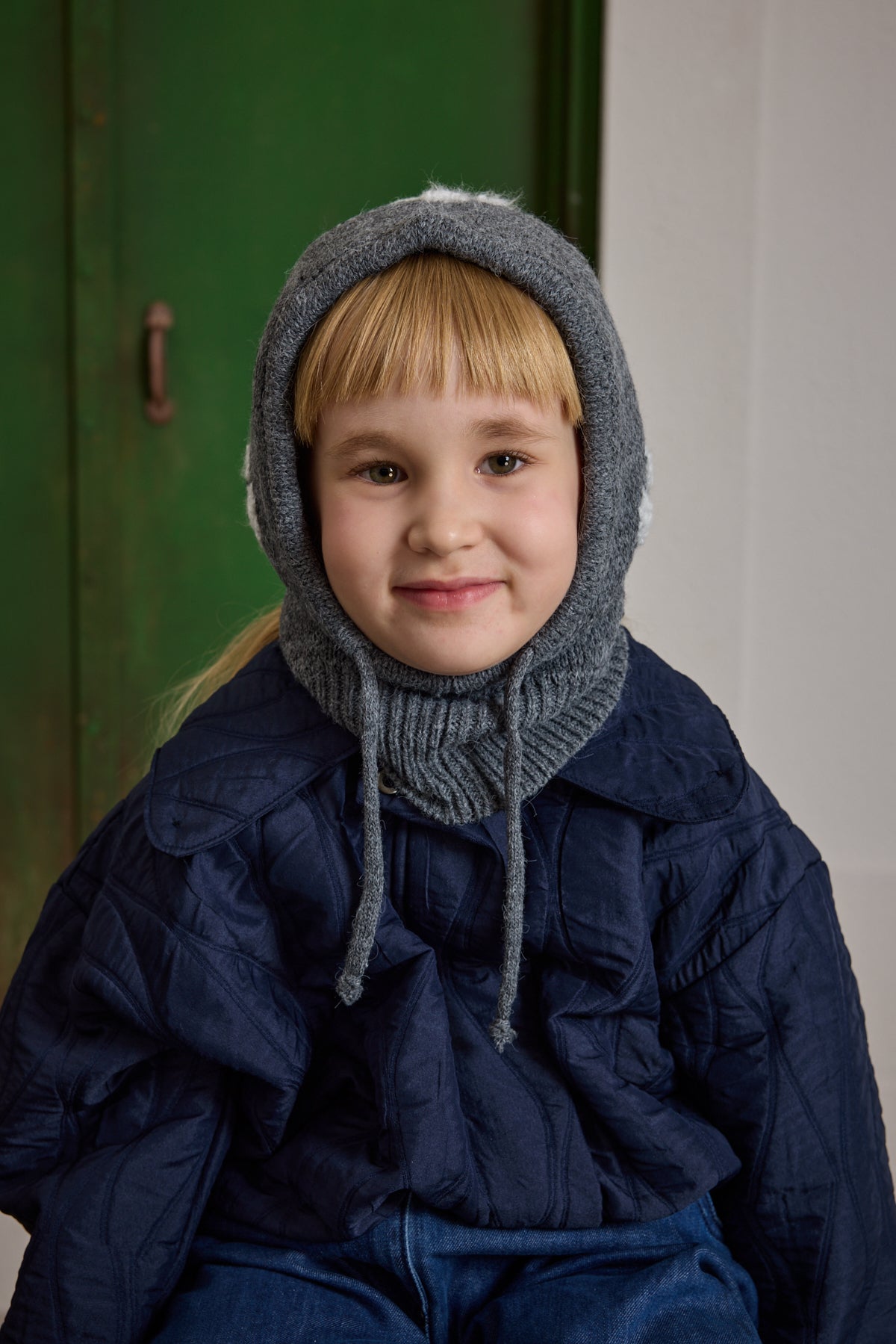 Flower Knitted Balaclava Beanie Anthracite