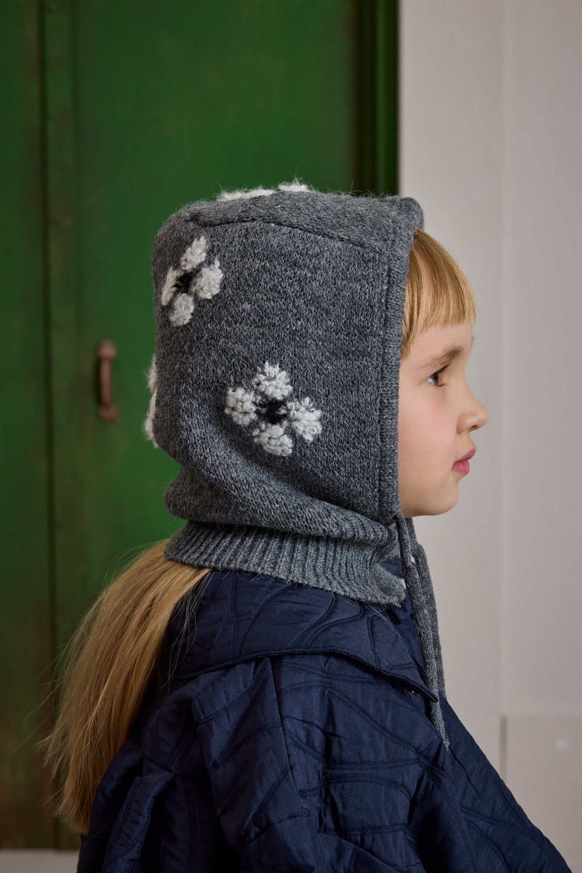 Flower Knitted Balaclava Beanie Anthracite