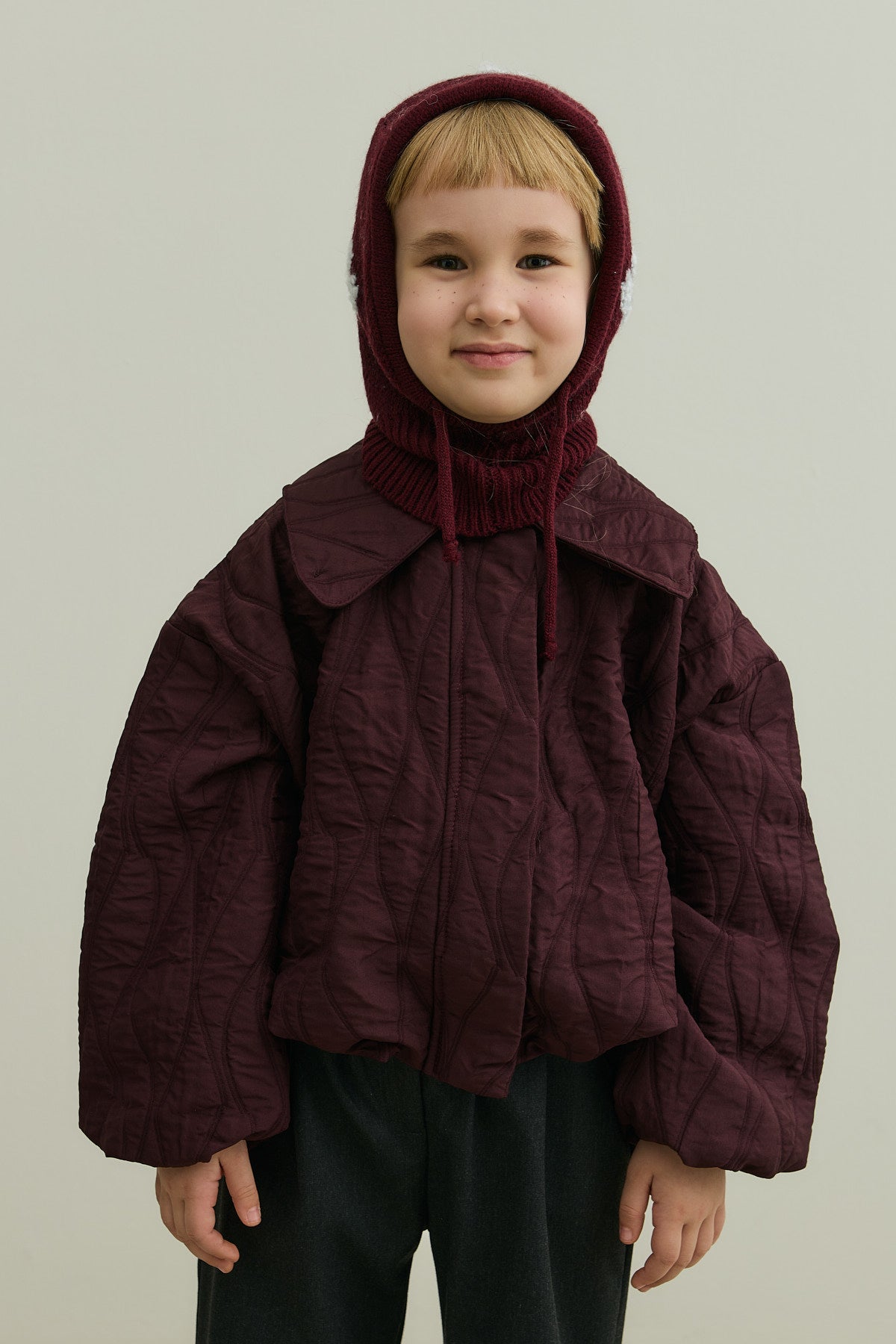 Çiçek Örgülü Balaclava Bere Bordo