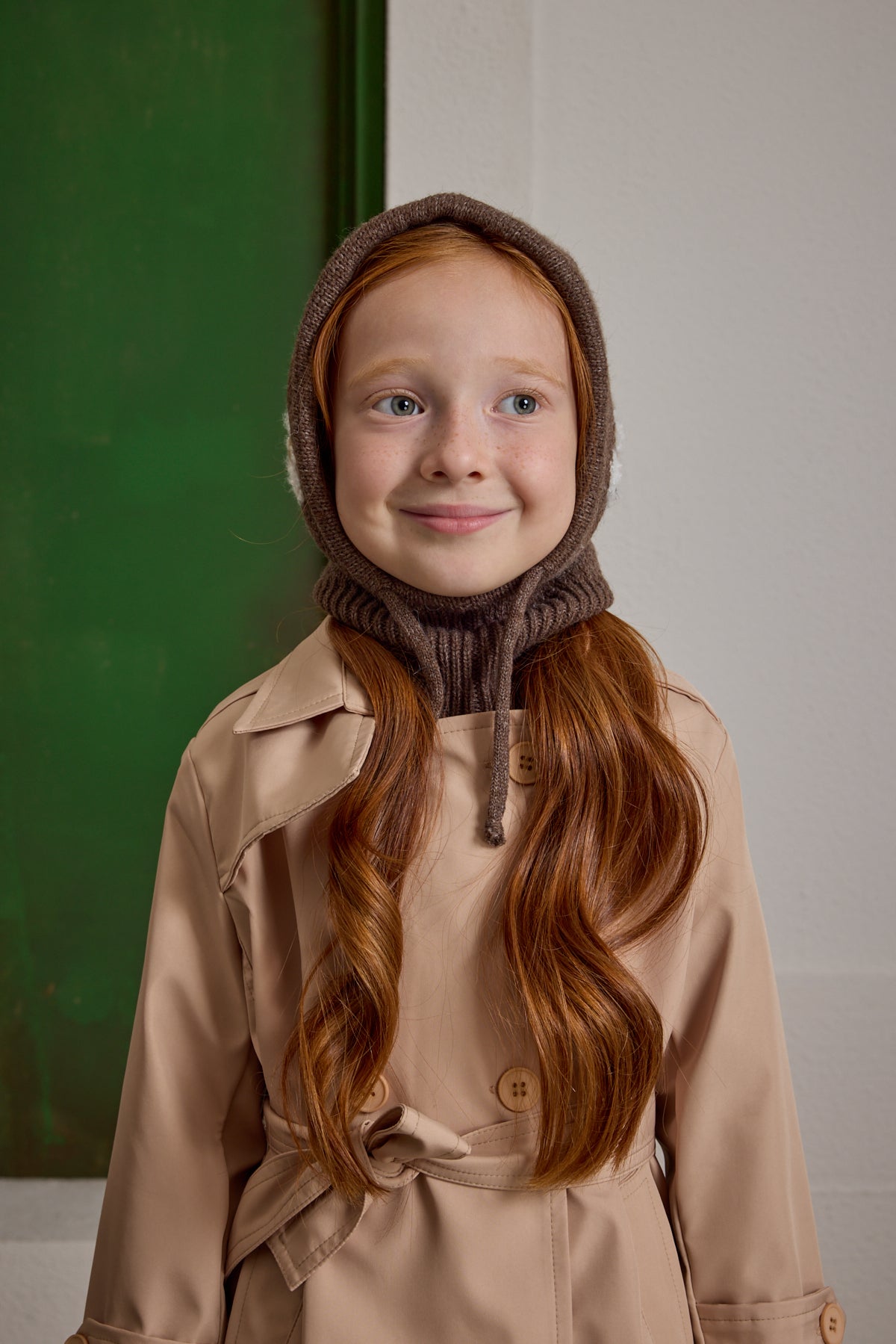 Flower Knitted Balaclava Beanie Brown