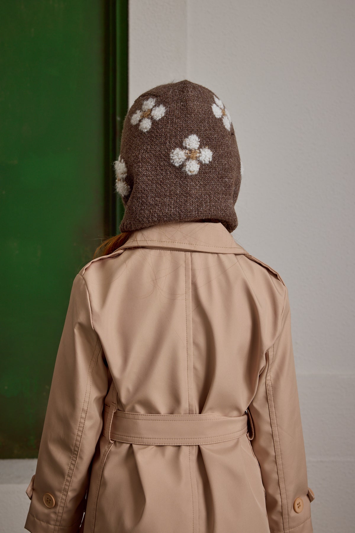 Flower Knitted Balaclava Beanie Brown