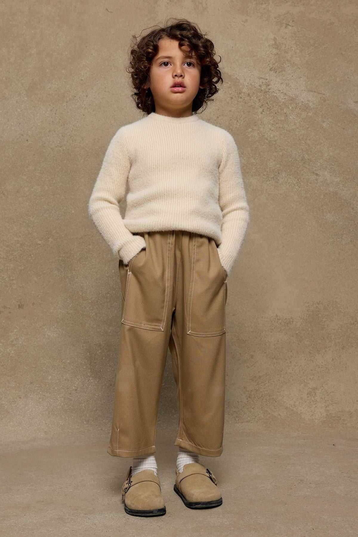 Çift İğne Çocuk Pantolon Camel