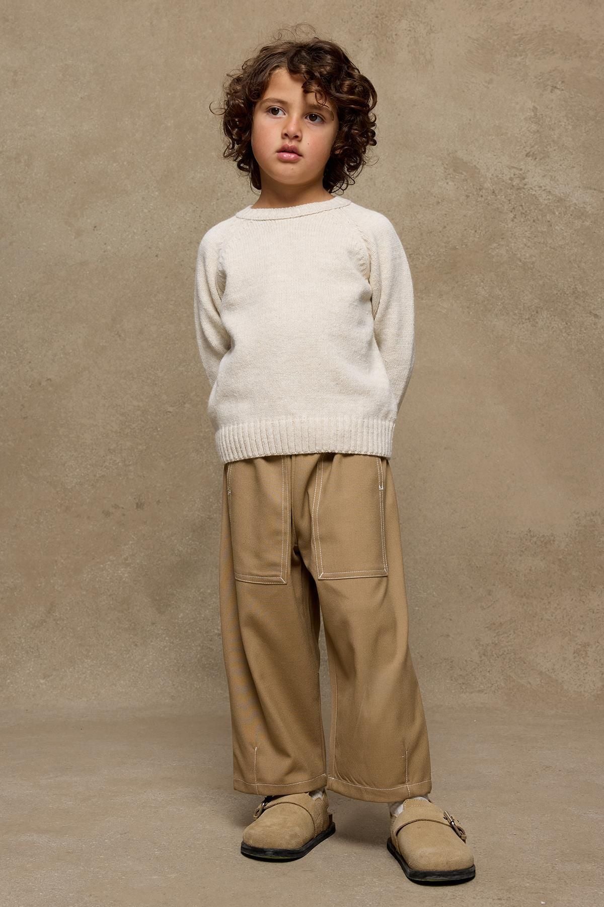 Çift İğne Çocuk Pantolon Camel